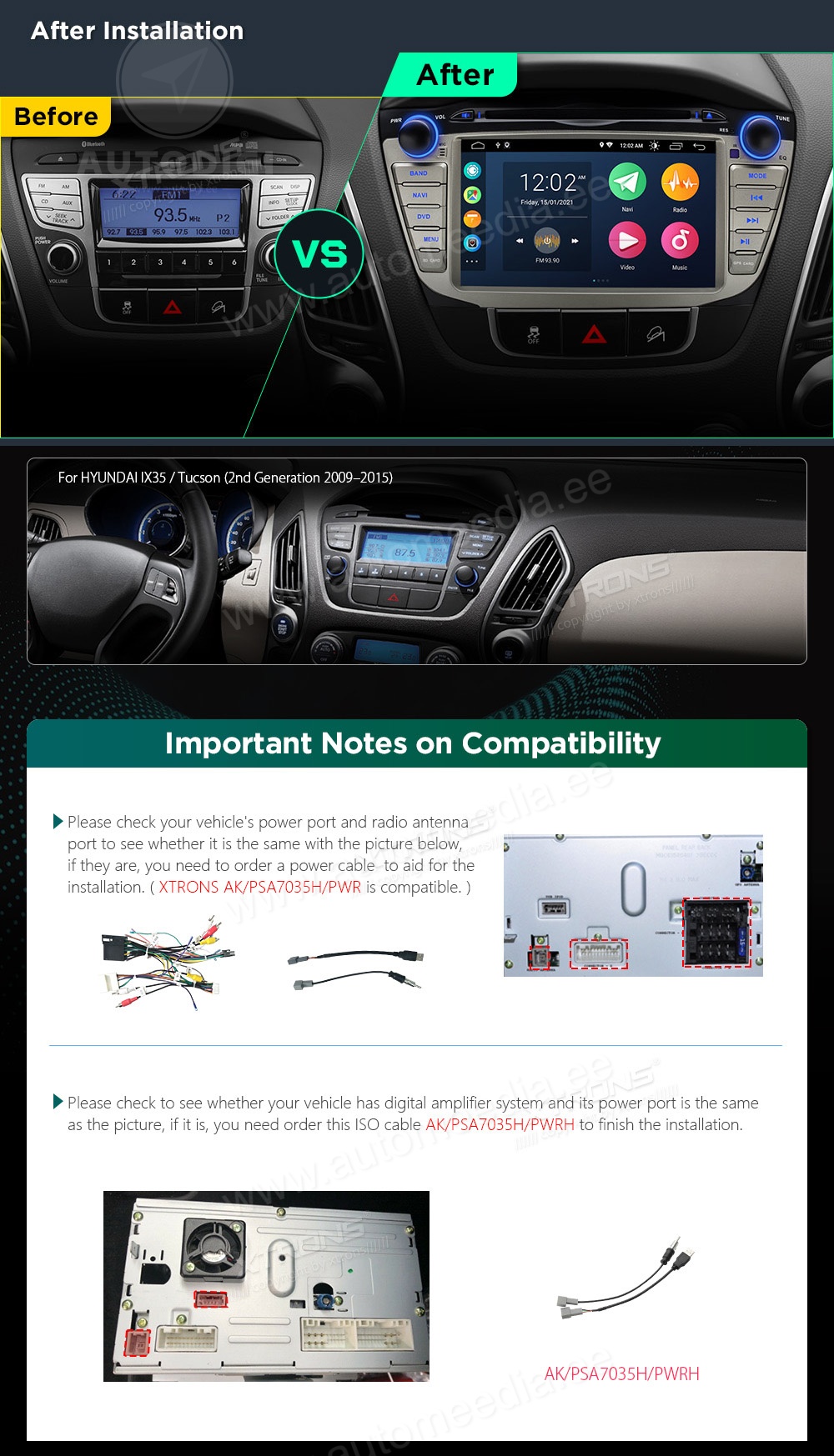Hyundai IX35 | Tucson II (2009-2015) XTRONS PSA7035H XTRONS PSA7035H custom fit multimedia radio suitability for the car