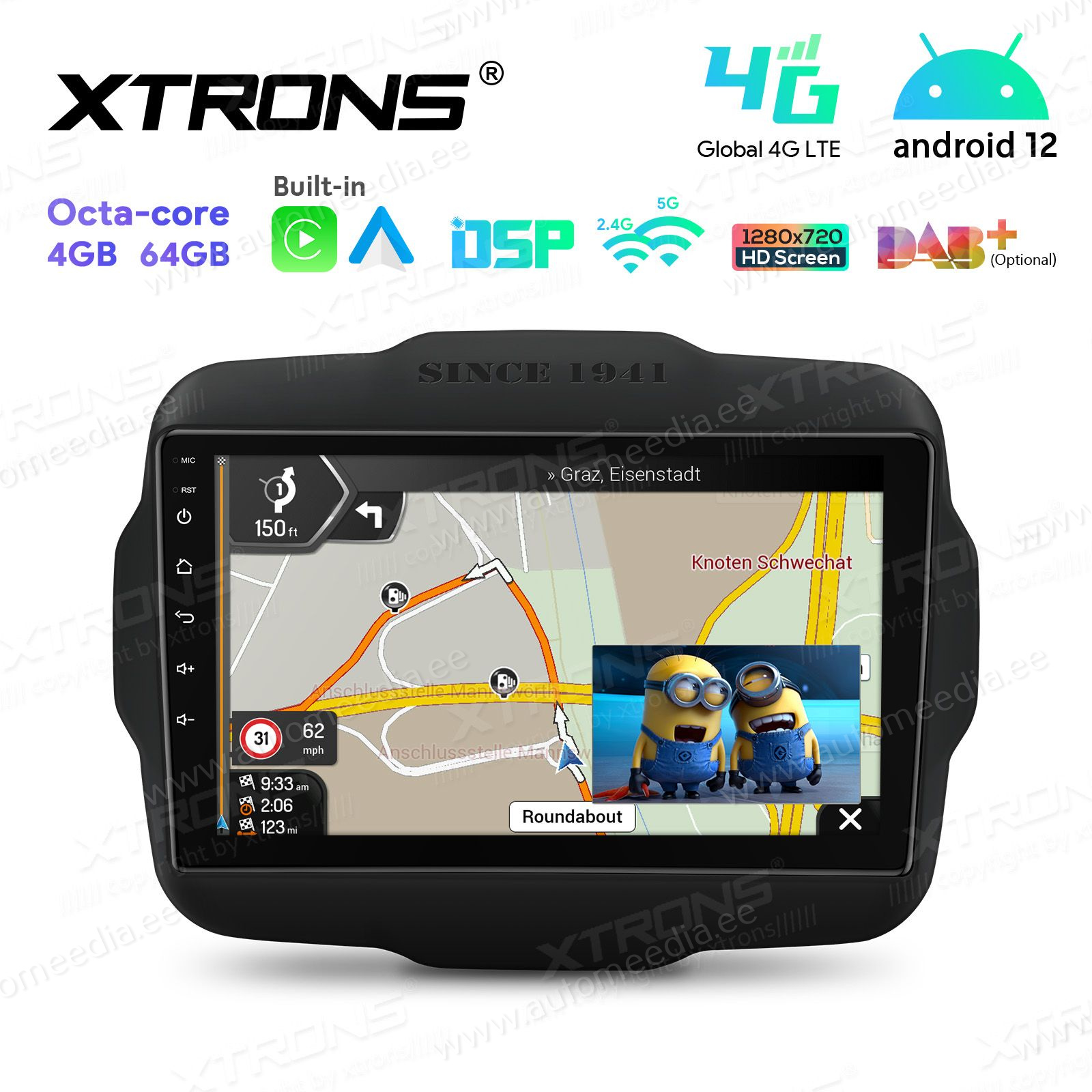 Jeep Renegade (2015-2020) mudelipõhine Android 12 GPS autoraadio ja multimeedia keskus