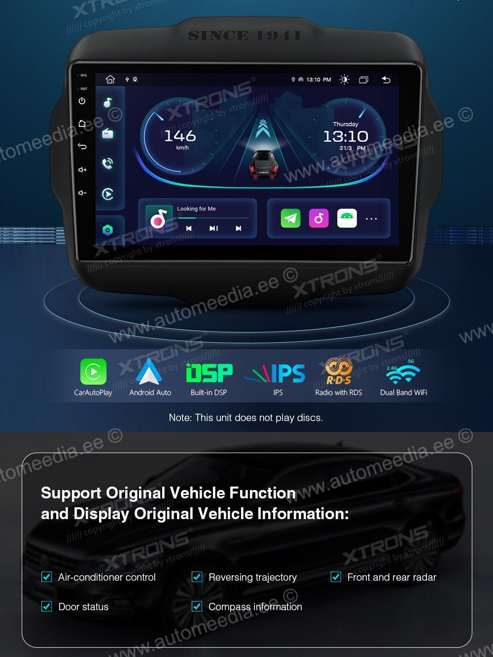 Jeep Renegade (2015-2020)  XTRONS PEP91RGJ merkkikohtainen Android GPS multimedia näyttösoitin