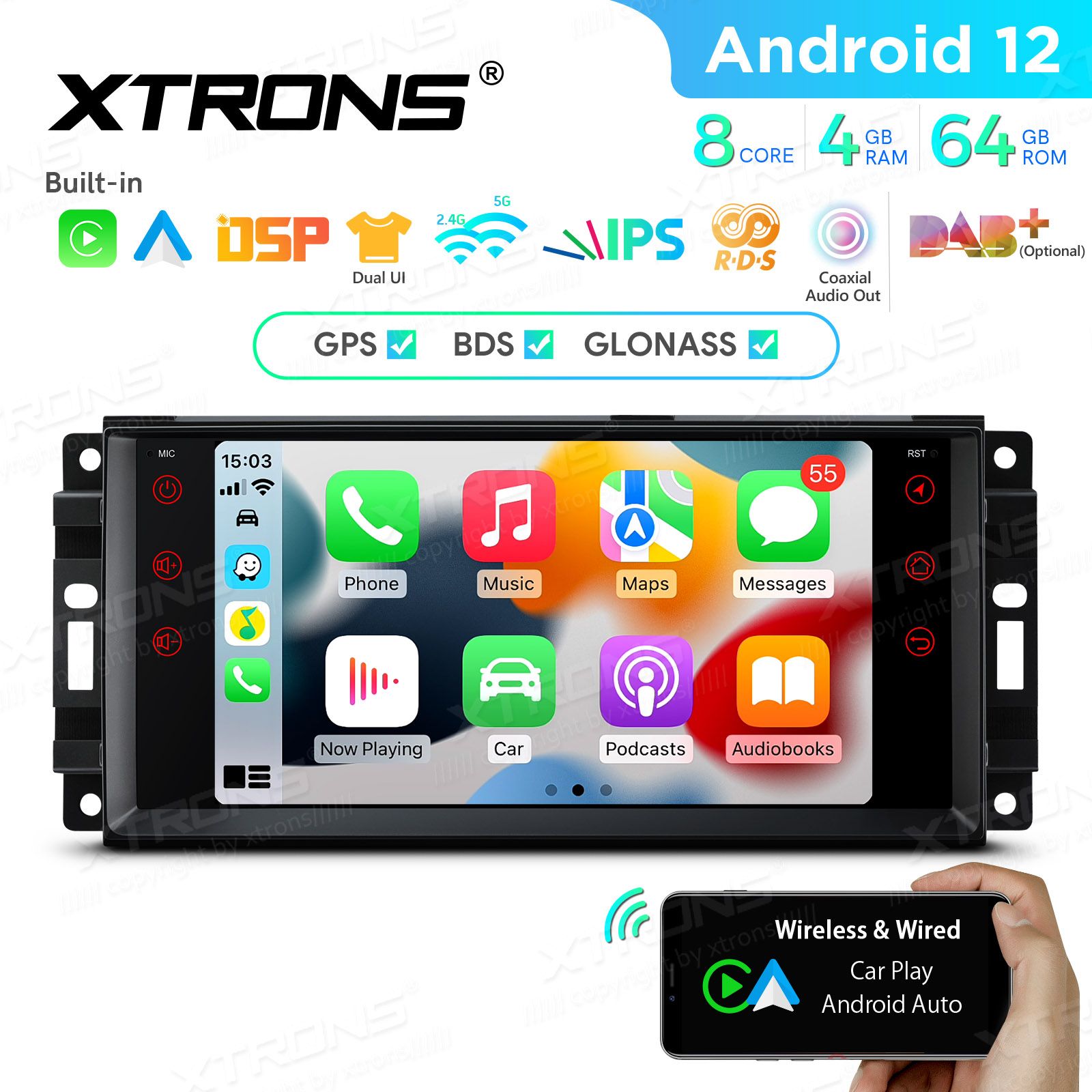 Jeep | Dodge | Chrysler | Grand Cherokee | Compass | Patriot | 300C mudelipõhine Android 12 GPS autoraadio ja multimeedia keskus