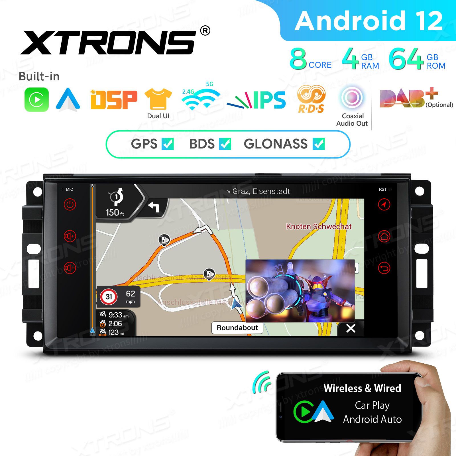 Jeep | Dodge | Chrysler | Grand Cherokee | Compass | Patriot | 300C mudelipõhine Android 12 GPS autoraadio ja multimeedia keskus