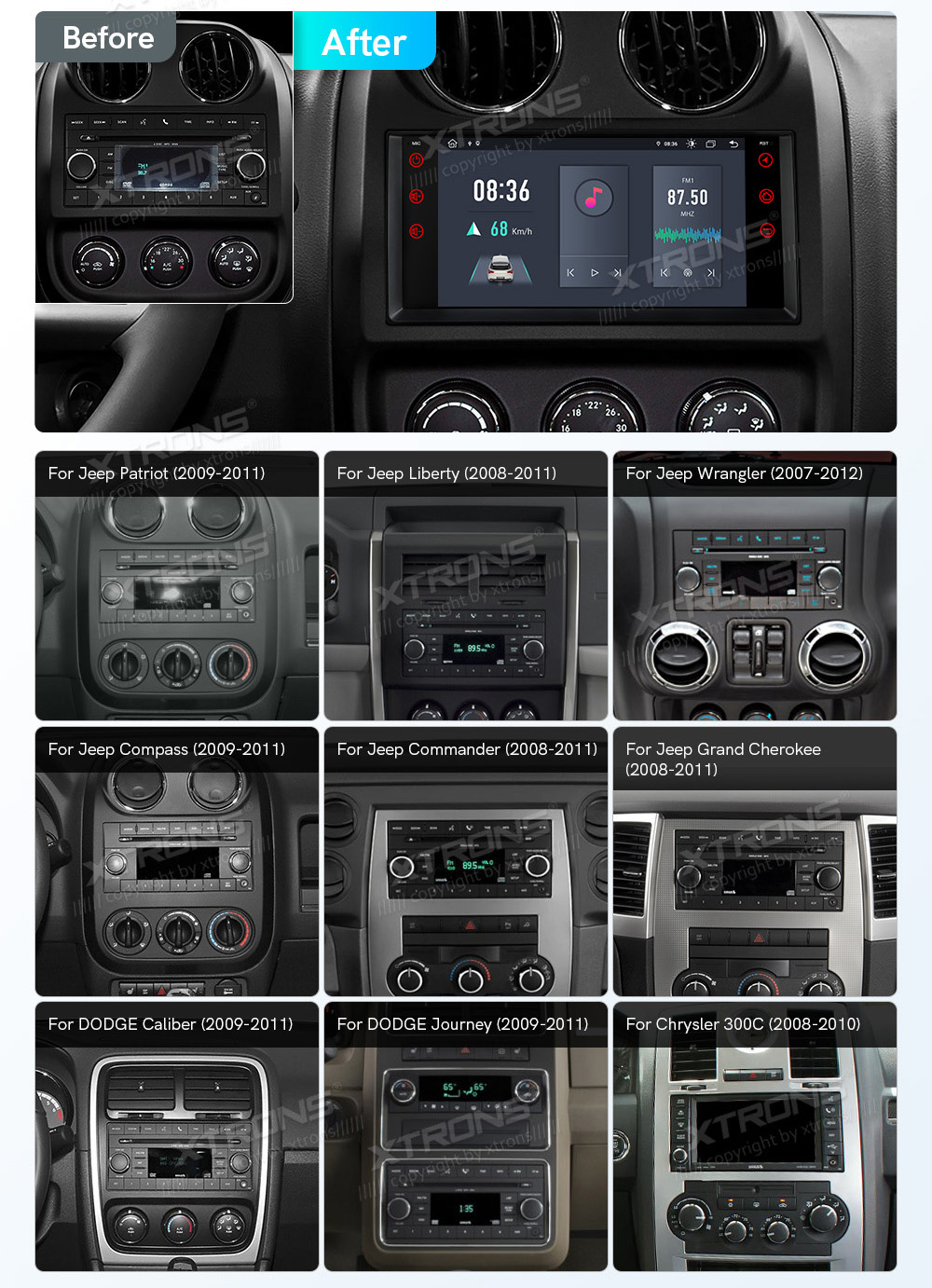 Jeep | Dodge | Chrysler | Grand Cherokee | Compass | Patriot | 300C  custom fit multimedia radio suitability for the car