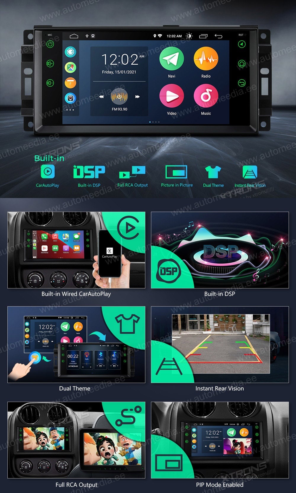 Jeep | Dodge | Chrysler | Grand Cherokee | Compass | Patriot | 300C XTRONS PSA70WRJL Штатная магнитола Android