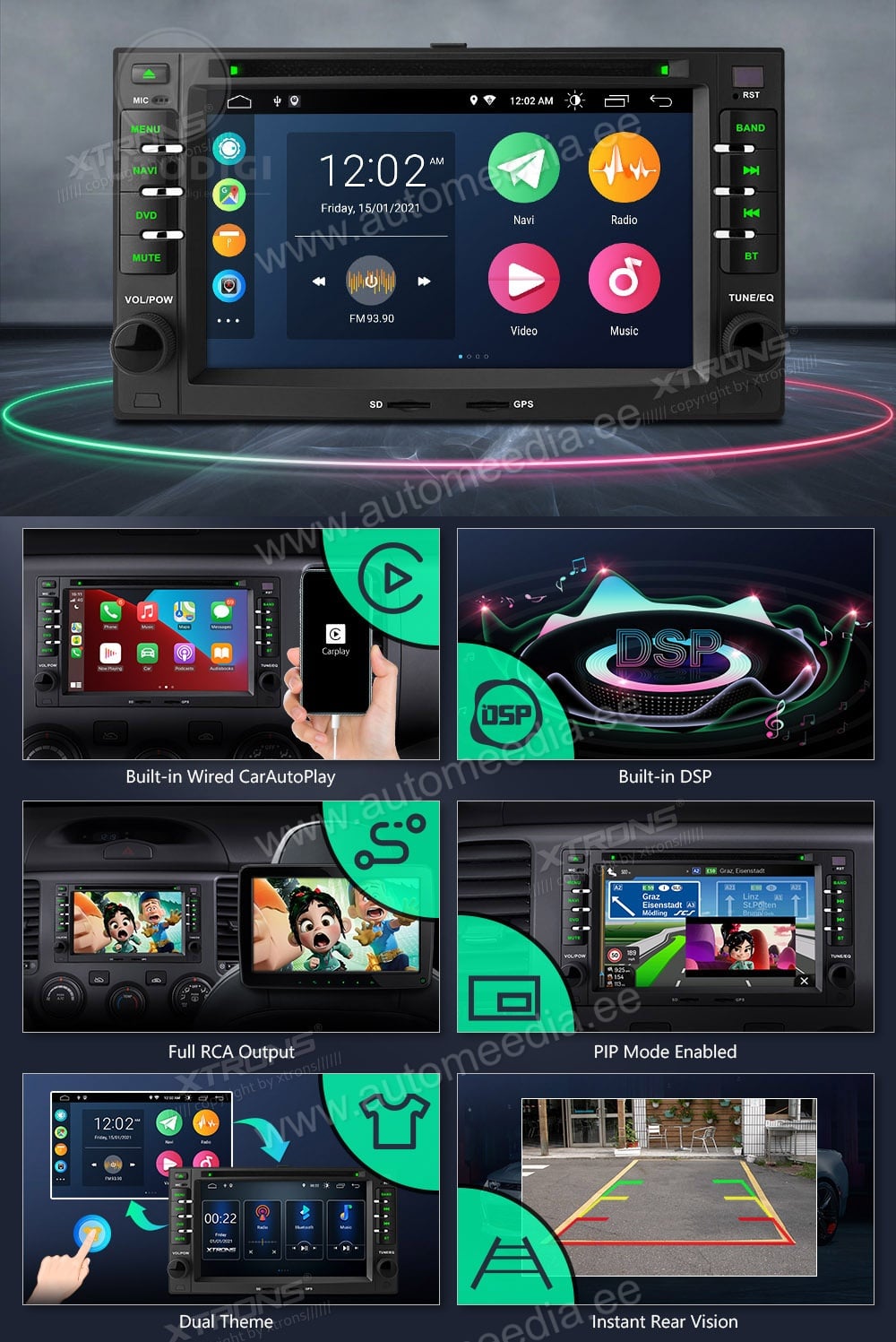 Kia Sportage (2004-2009) | Carens | Carnival | Creato | Optima XTRONS PSA60UNK Car multimedia GPS player with Custom Fit Design