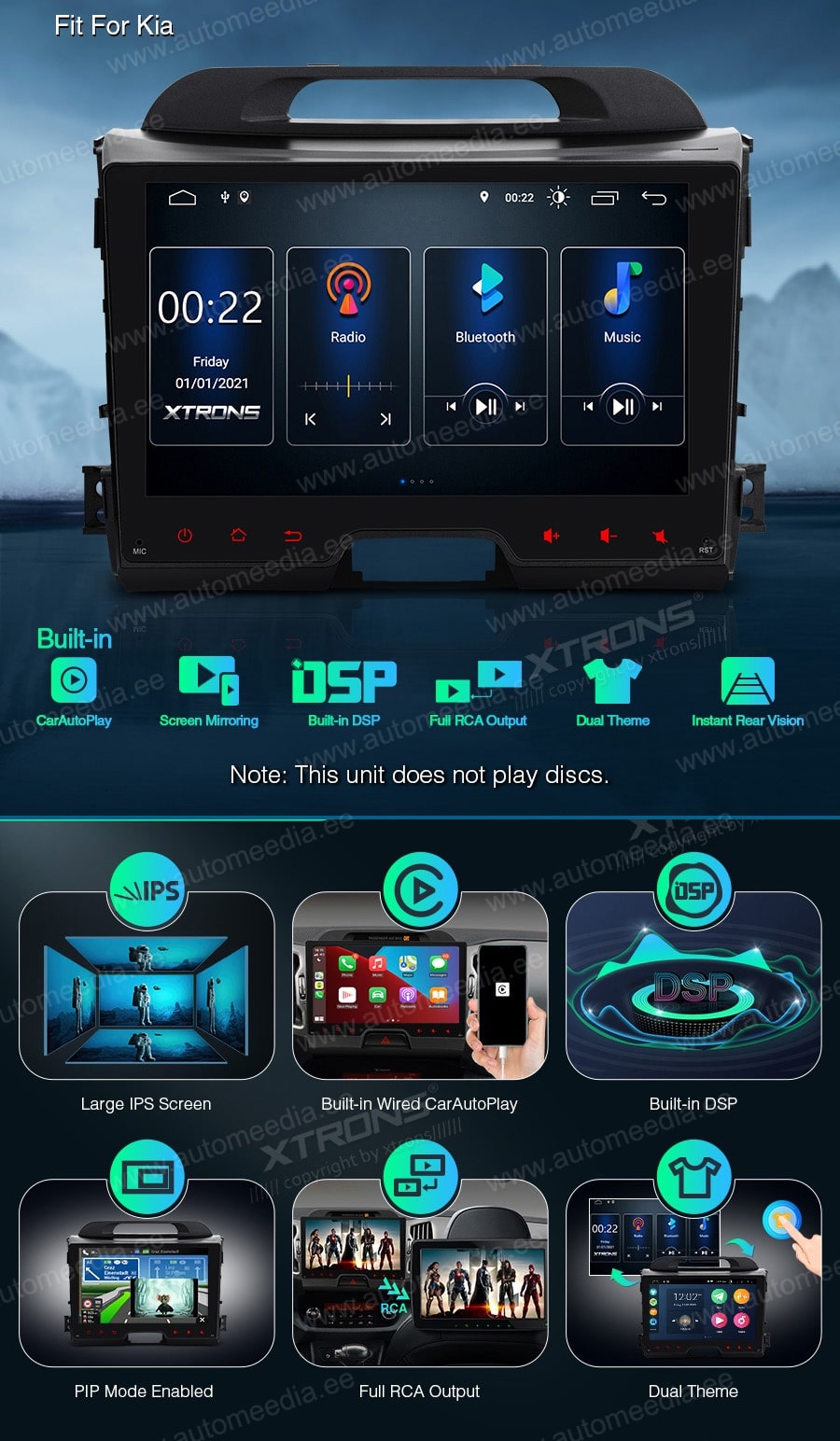 Kia Sportage (2010-2015) XTRONS PSP90SPK Car multimedia GPS player with Custom Fit Design