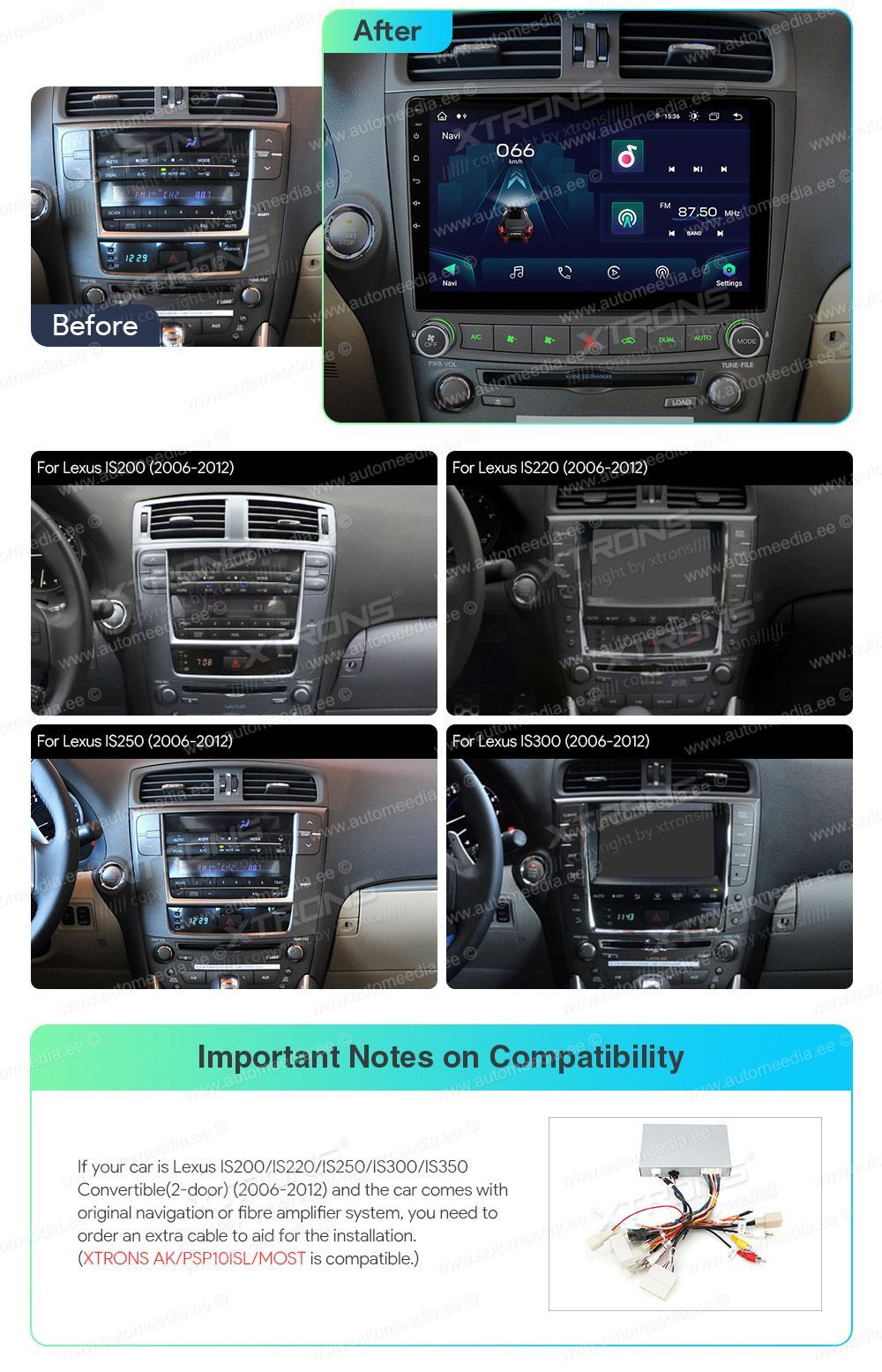 Lexus IS200 | IS300 | IS350 (2006-2012)  совместимость мультимедийного радио в зависимости от модели автомобиля