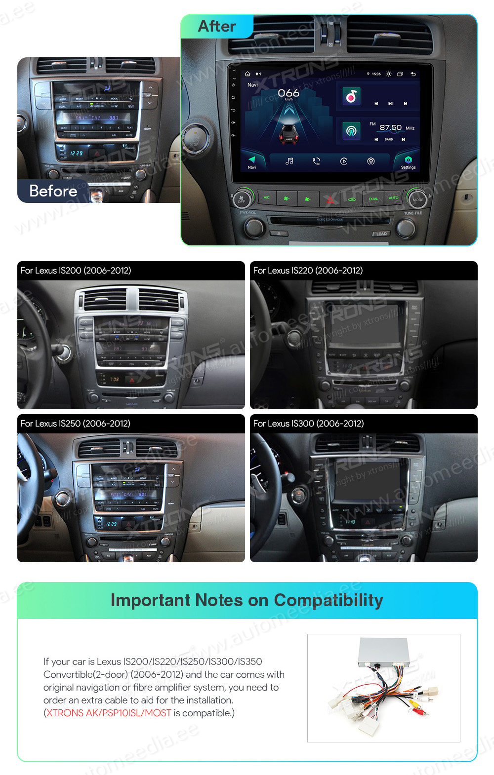 XTRONS Lexus  mallikohtaisen multimediaradion soveltuvuus autoon