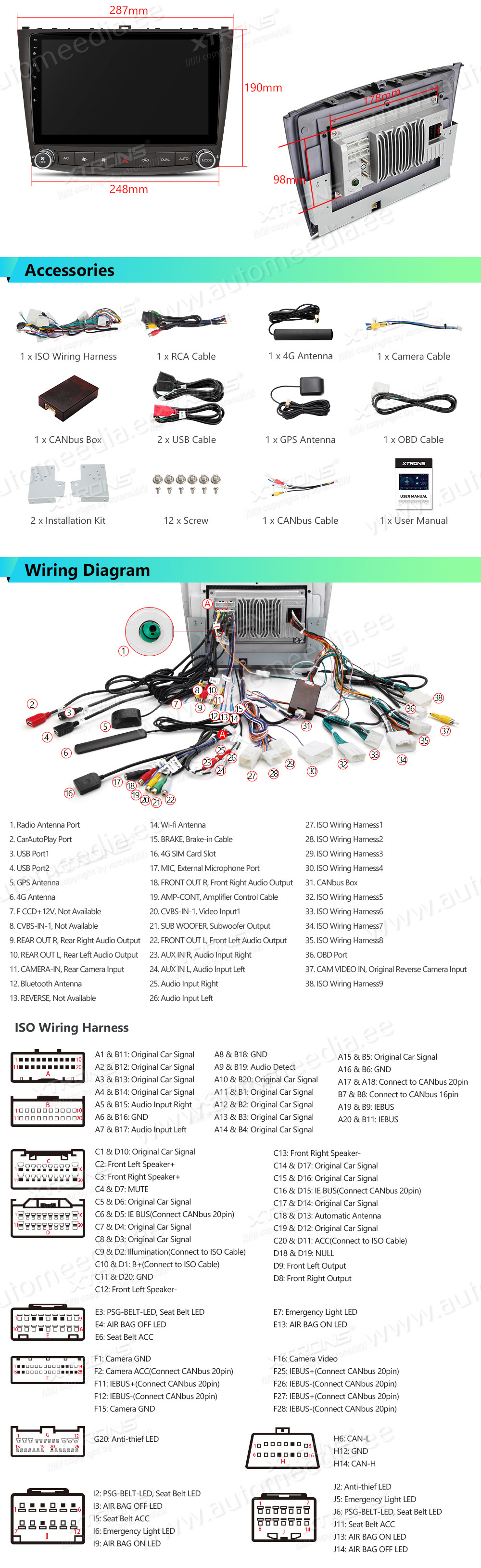 Lexus IS200 | IS300 | IS350 (2006-2012)  XTRONS IAP12ISL XTRONS IAP12ISL Wiring Diagram and size