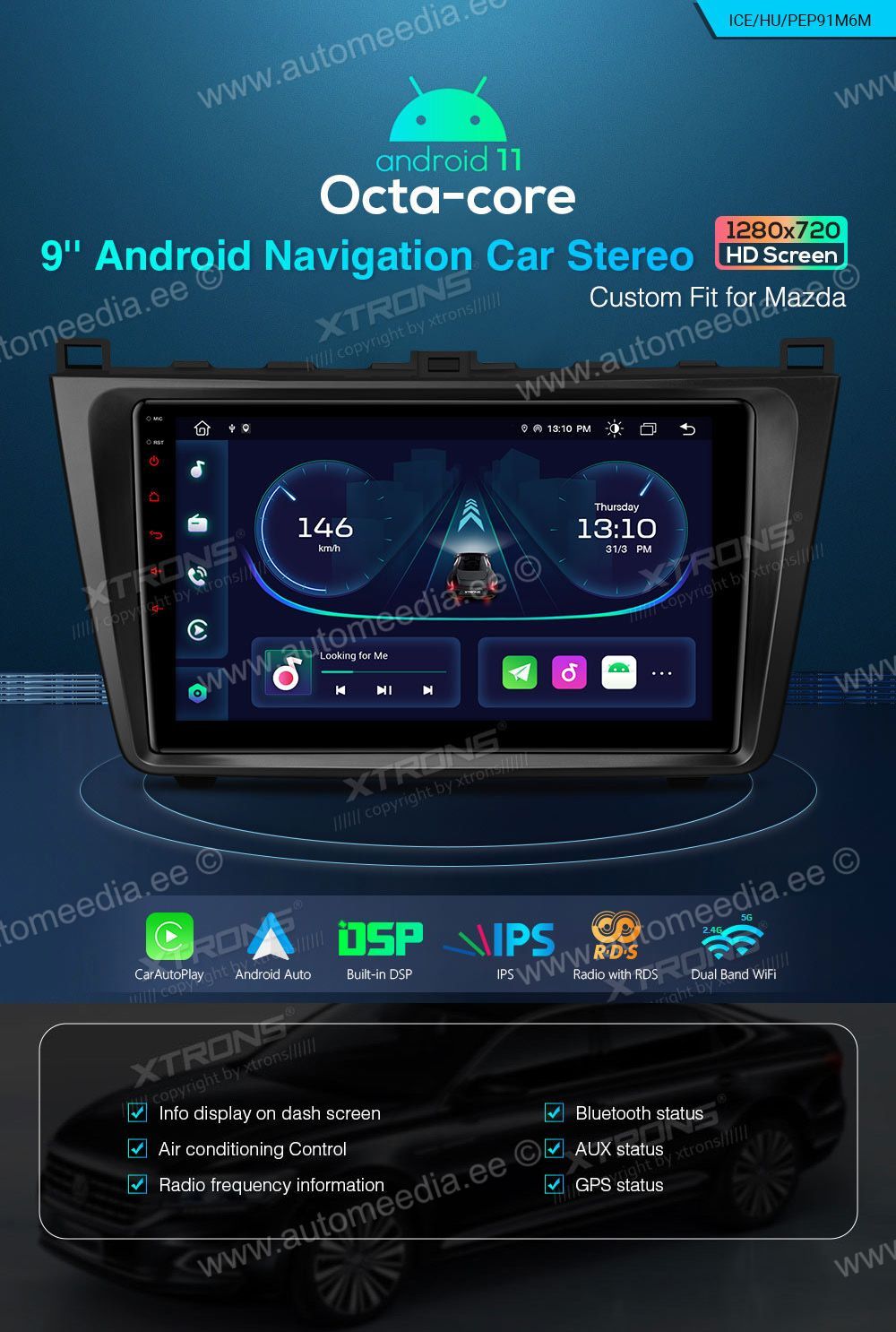 Mazda 6 (2008-2012) XTRONS PEP91M6M Штатная магнитола Android