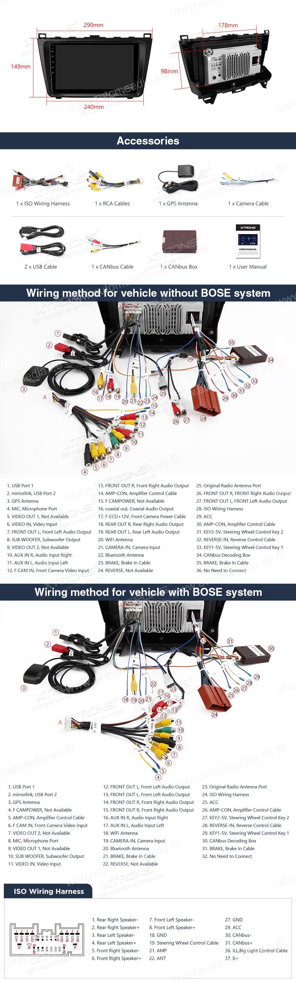 Mazda 6 (2008-2012)  XTRONS PEP91M6M XTRONS PEP91M6M Wiring Diagram and size
