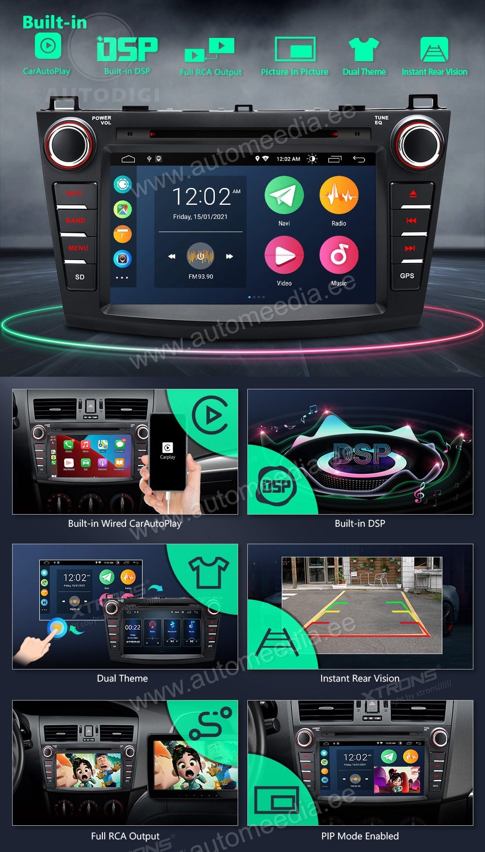 Mazda 3 (2010-2013) XTRONS PSA80M3NM Car multimedia GPS player with Custom Fit Design