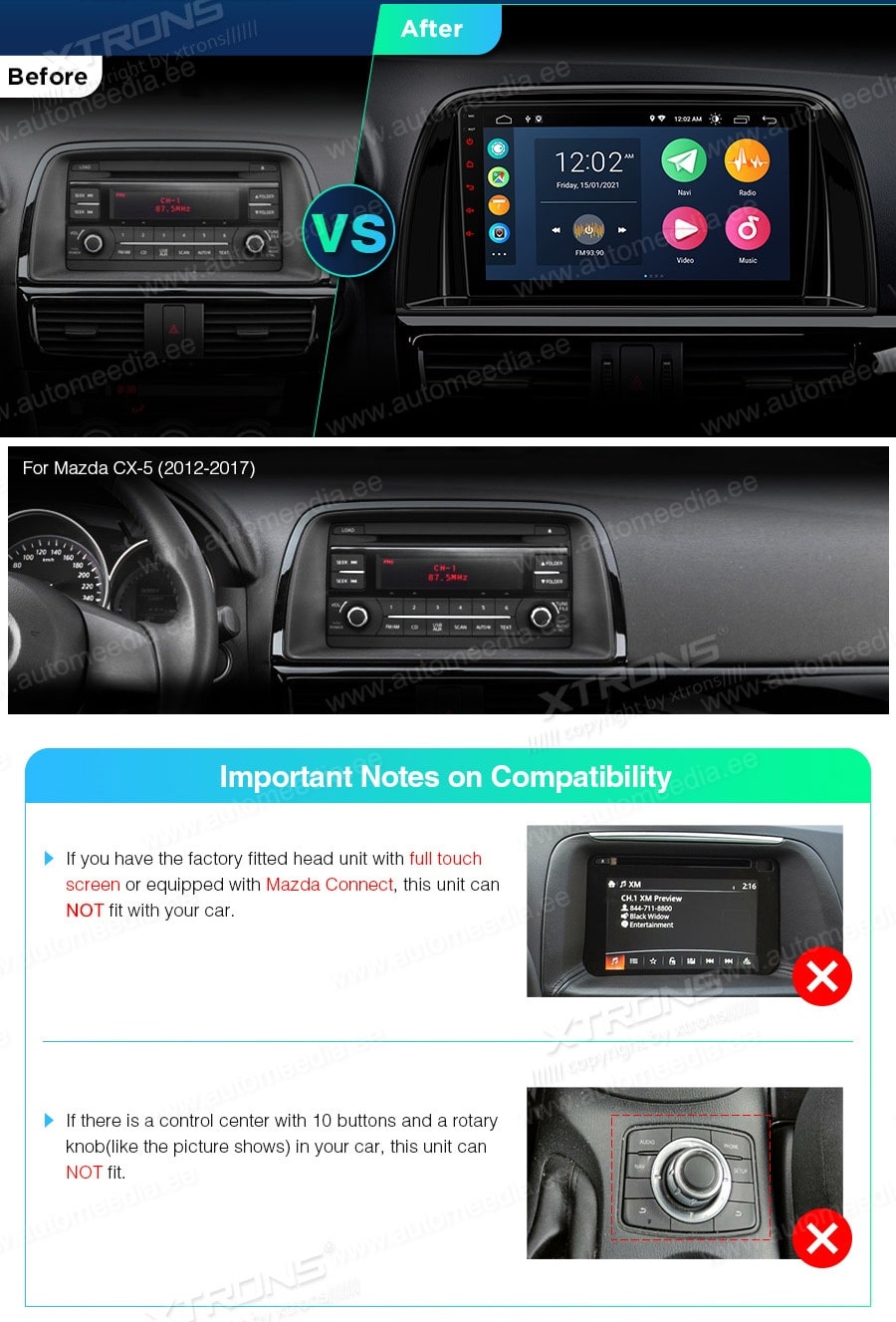 Mazda CX-5 (2012-2017) XTRONS PSP90CX5M XTRONS PSP90CX5M custom fit multimedia radio suitability for the car