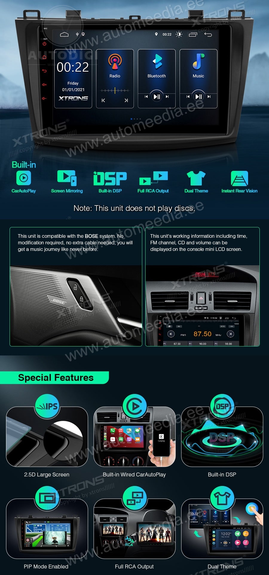 Mazda 3 (2010-2013) XTRONS PSP90M3NM Car multimedia GPS player with Custom Fit Design