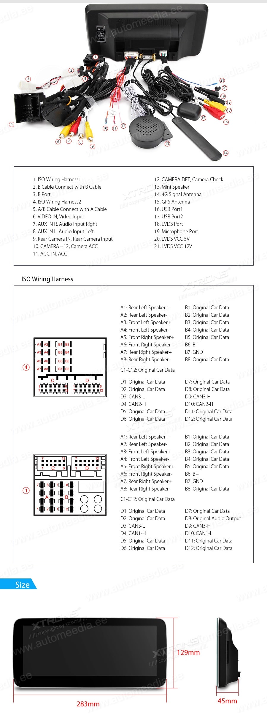 Mercedes-Benz A-Class (2013-2015) | GLA | CLA | W176 | C117 | X156 | NTG4.5 | NTG4.7  XTRONS QSM1245A XTRONS QSM1245A Wiring Diagram and size