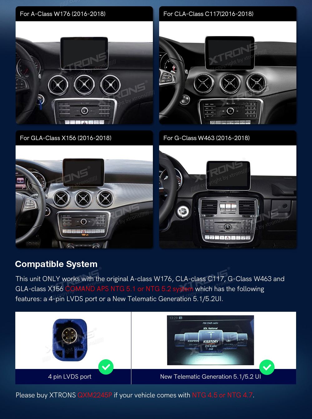 Mercedes-Benz A-Class | GLA | CLA | W176 | C117 | X156 (2016-2018)  custom fit multimedia radio suitability for the car