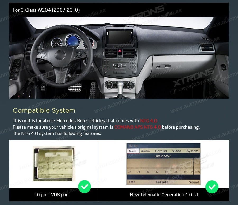 Mercedes-Benz C-Class | W204 (2008-2010) | NTG4.0 (2007-2010)  custom fit multimedia radio suitability for the car