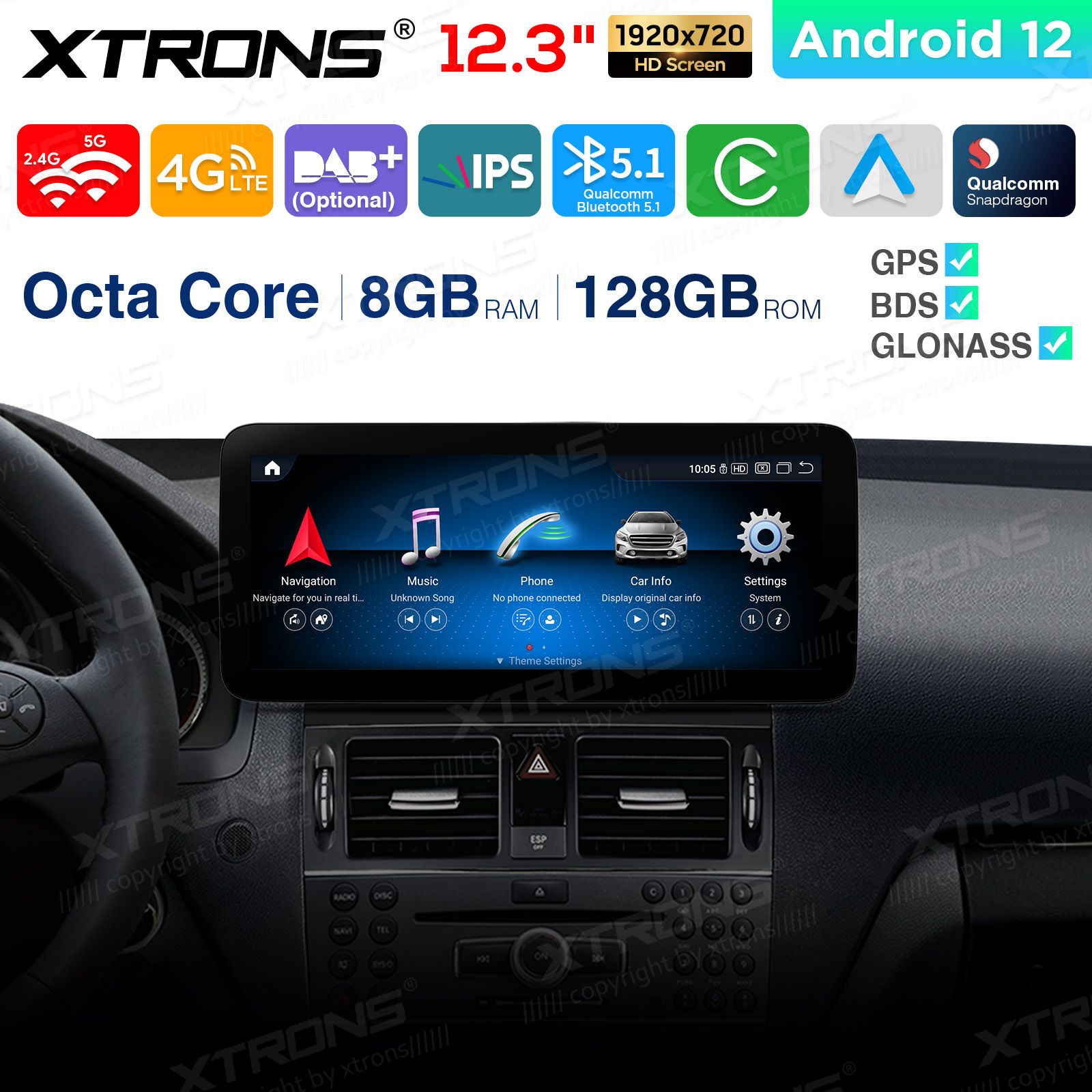 Mercedes-Benz C-Class | W204 (2008-2010) | NTG4.0 (2007-2010) mudelipõhine Android 12 GPS autoraadio ja multimeedia keskus