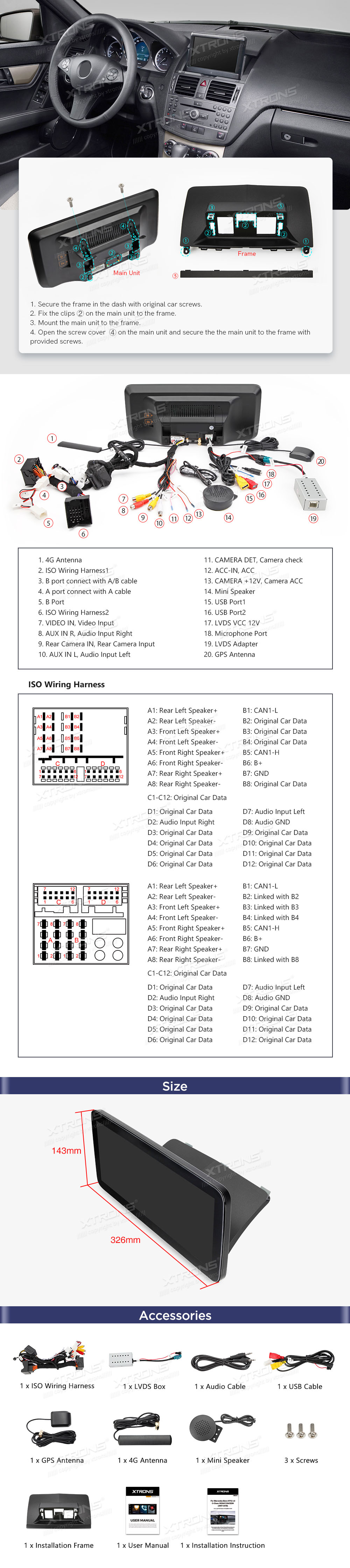 Mercedes-Benz C-Class | W204 (2008-2010) | NTG4.0 (2007-2010)  XTRONS QXM2240_M12_C40 XTRONS QXM2240_M12_C40 Wiring Diagram and size