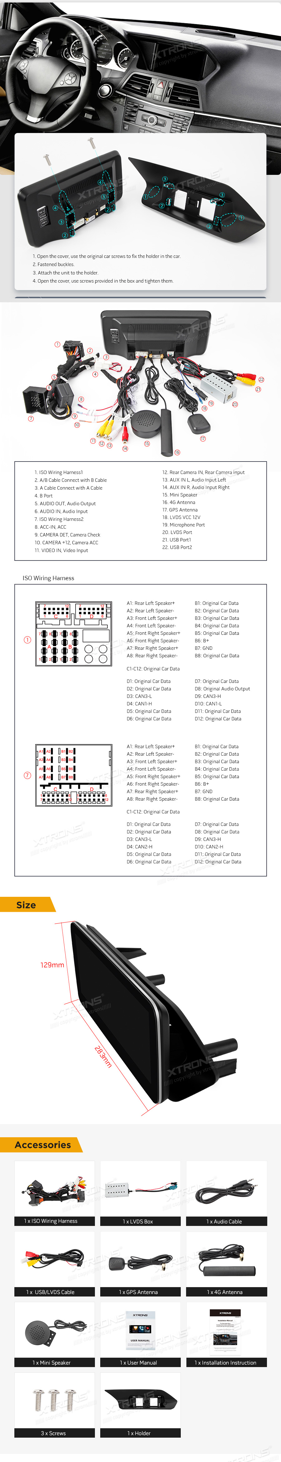 Mercedes-Benz E-Class (2010-2012) | W212 | NTG4.0  XTRONS QSM1240E_L XTRONS QSM1240E_L Wiring Diagram and size