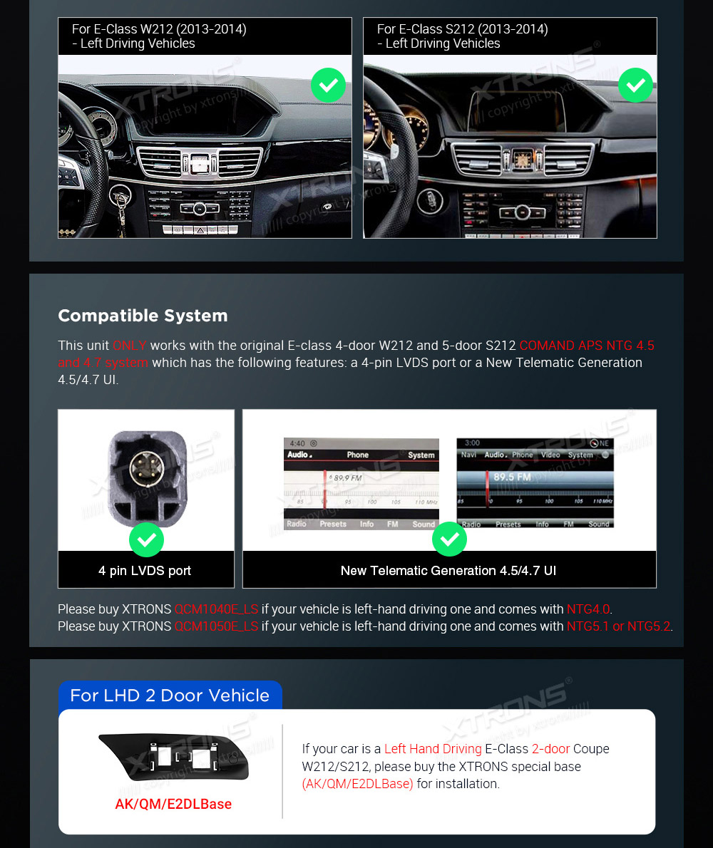 Mercedes-Benz E-Class (2013-2014) | W212 | NTG4.5 | NTG4.7  custom fit multimedia radio suitability for the car