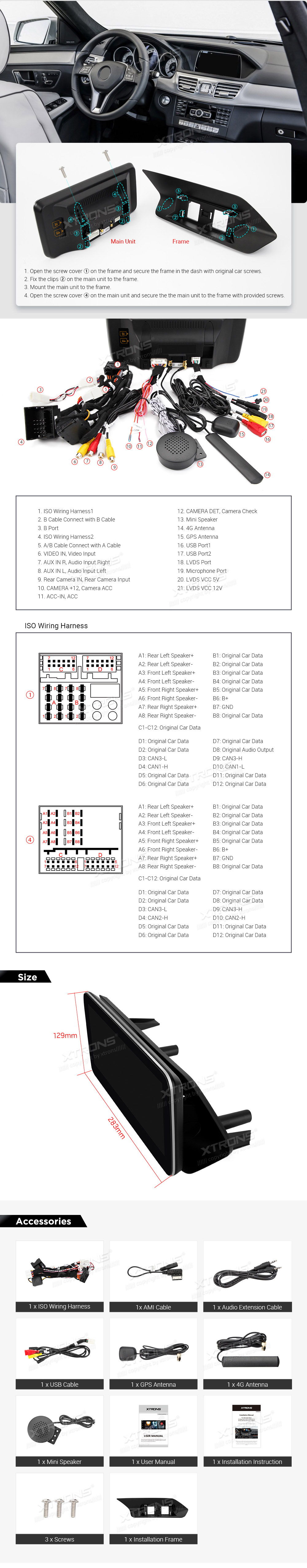 Mercedes-Benz E-Class (2013-2014) | W212 | NTG4.5 | NTG4.7  XTRONS QSM1245E_L XTRONS QSM1245E_L Wiring Diagram and size