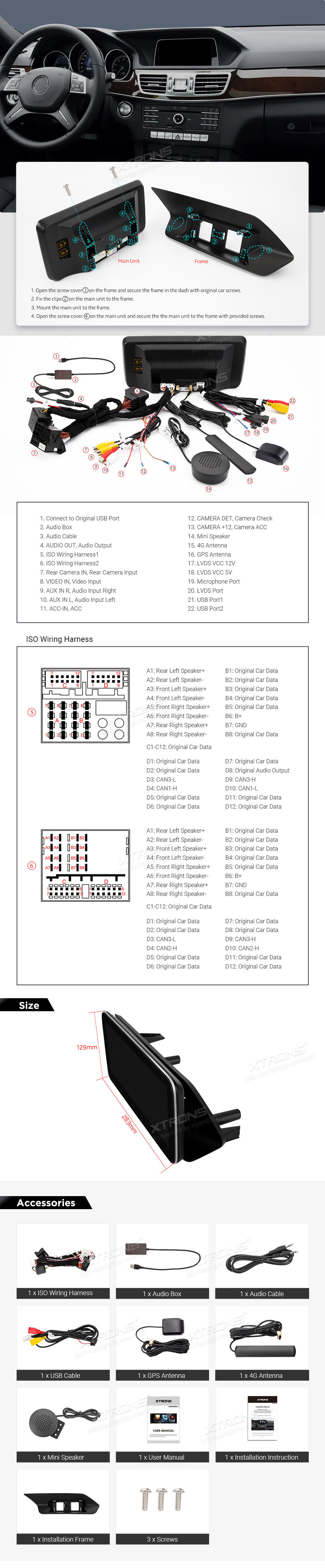 Mercedes-Benz E-Class (2015-2016) | W212 | NTG5.1 | NTG5.2  XTRONS QSM1250E_L XTRONS QSM1250E_L Wiring Diagram and size