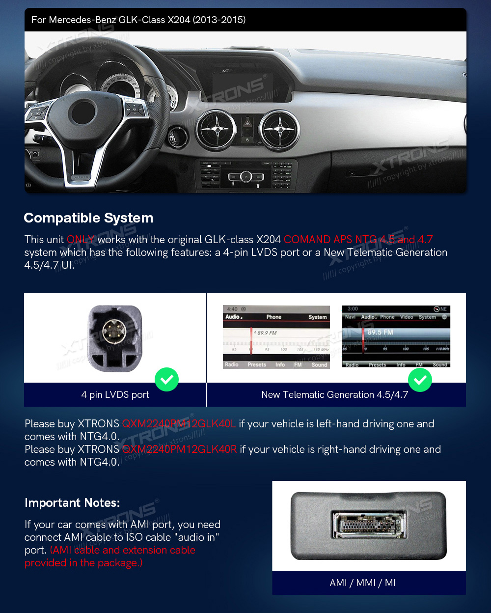 Mercedes-Benz GLK Class X204 | 2013 - 2015 (NTG4.5)  custom fit multimedia radio suitability for the car