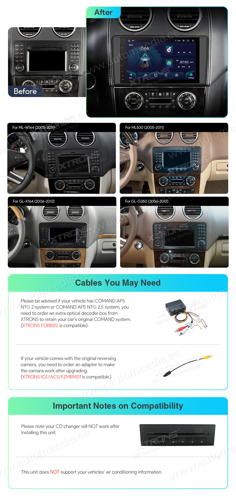 Mercedes-Benz ML | GL | W164 | X164 (2005-2012)  custom fit multimedia radio suitability for the car