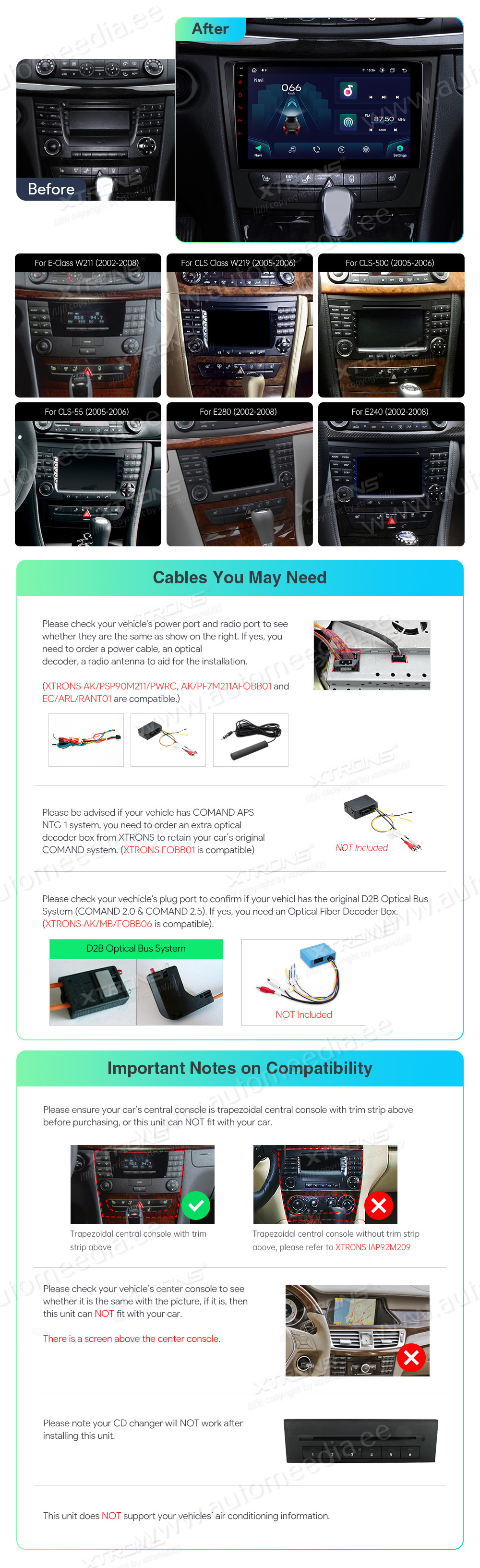 Mercedes-Benz E-Class W211 (2002-2008) | CLS W219 (2005-2006)  custom fit multimedia radio suitability for the car