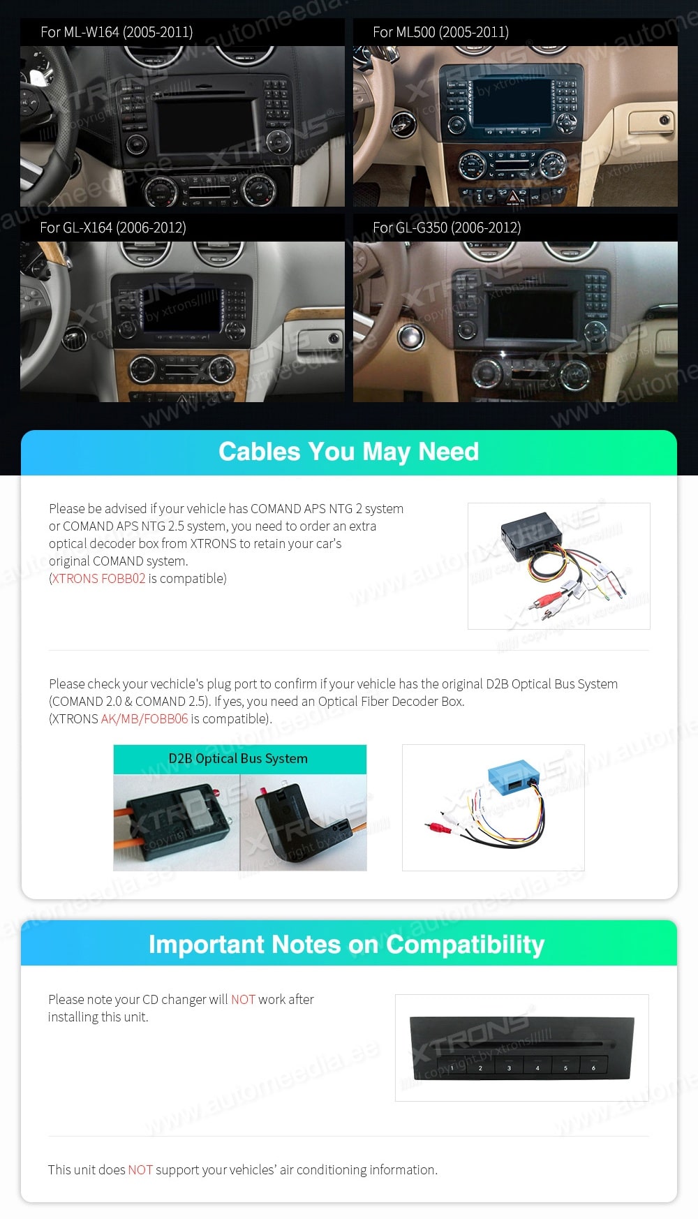 Mercedes-Benz ML | GL | W164 | X164 (2005-2012)  XTRONS IQP90M164 XTRONS IQP90M164 custom fit multimedia radio suitability for the car