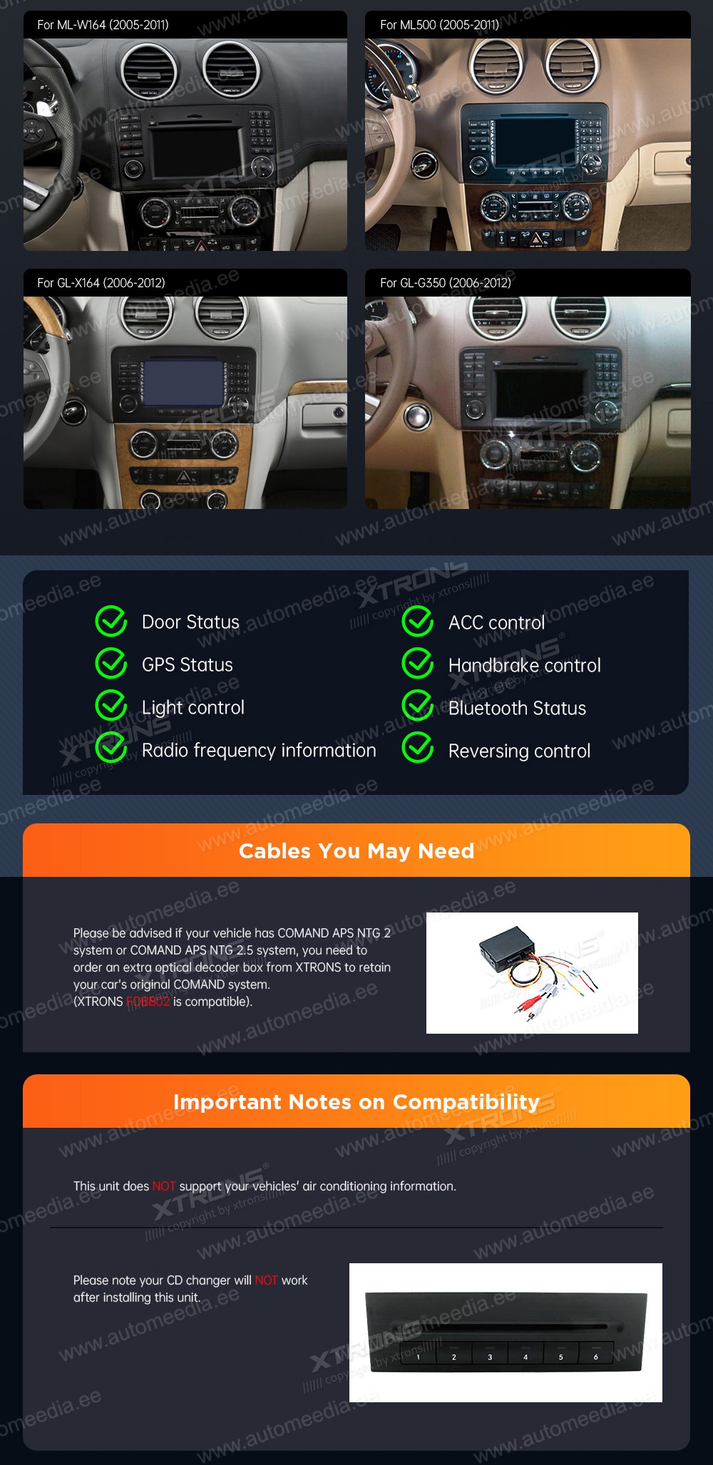 Mercedes-Benz ML | GL | W164 | X164 (2005-2012)  XTRONS MA70M164 XTRONS MA70M164 custom fit multimedia radio suitability for the car