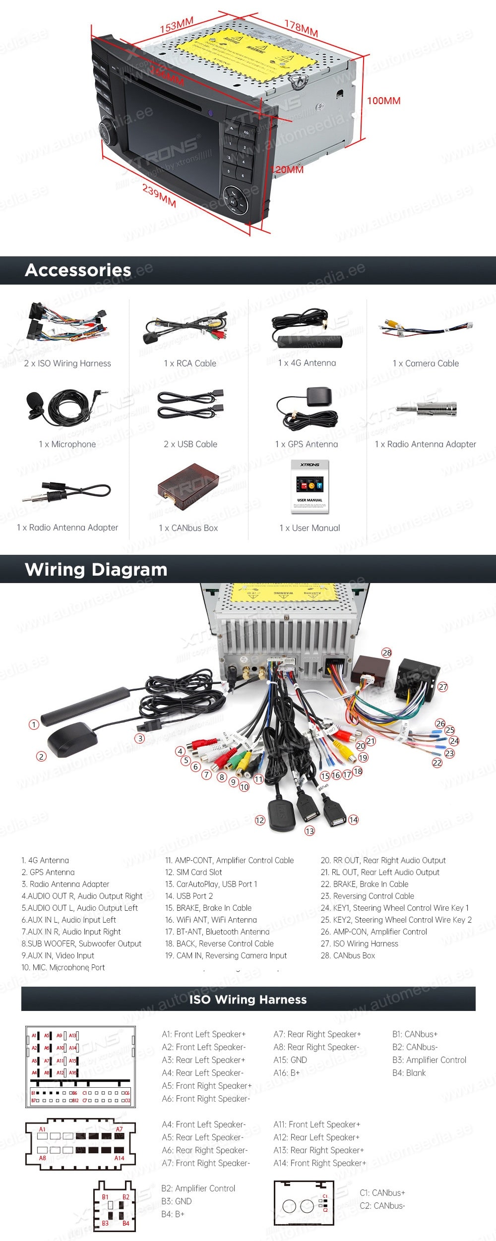 Mercedes-Benz E-Class W211 (2002-2008) | CLS W219 (2005-2006)  XTRONS MA70M211 XTRONS MA70M211 Wiring Diagram and size