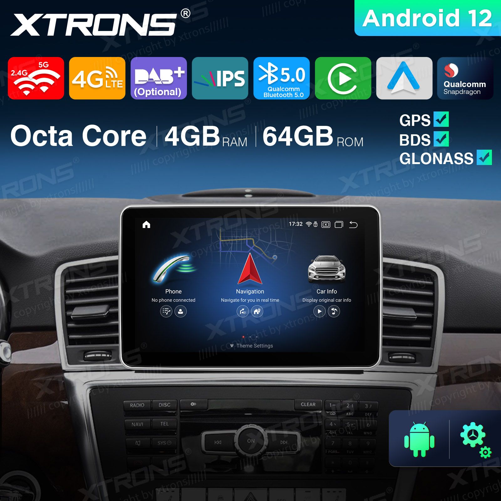 Mercedes-Benz ML W166 | GL X166 | 2012-2015 | NTG 4.5 mudelipõhine Android 12 GPS autoraadio ja multimeedia keskus