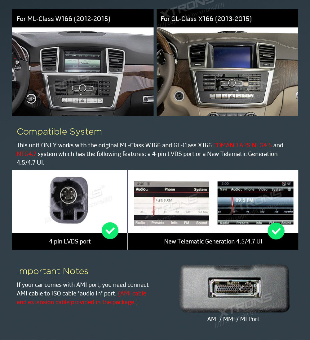 XTRONS Mercedes-Benz  mallikohtaisen multimediaradion soveltuvuus autoon