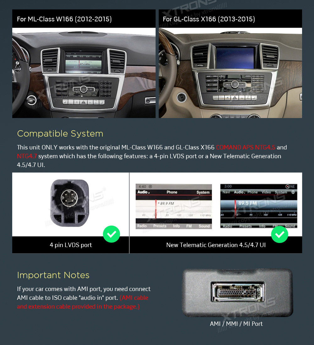 Mercedes-Benz ML W166 | GL X166 | 2012-2015 | NTG 4.5  custom fit multimedia radio suitability for the car