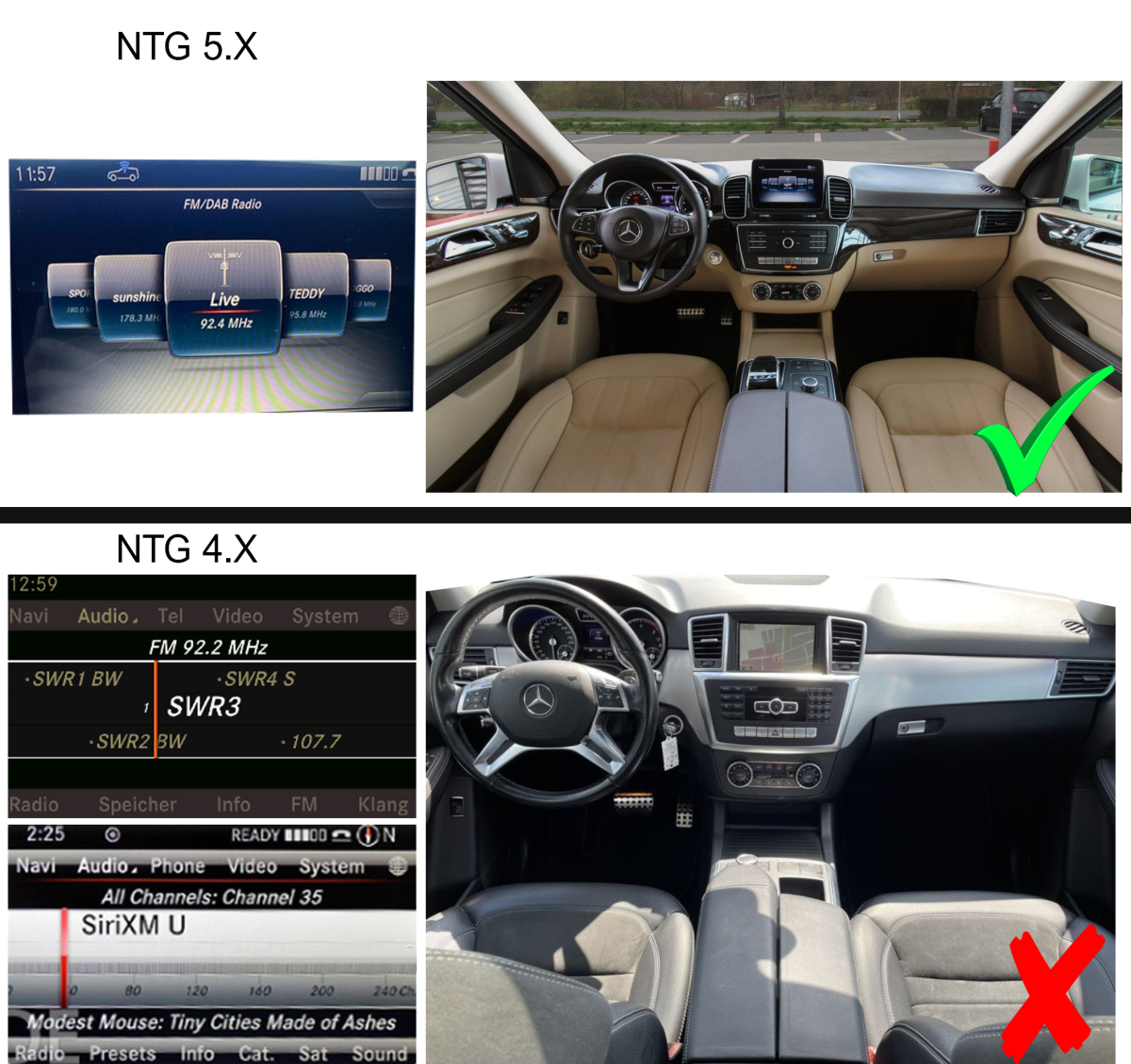 Mercedes-Benz GLE W166 | GLS X166 | 2015-2019 | NTG 5.0  совместимость мультимедийного радио в зависимости от модели автомобиля