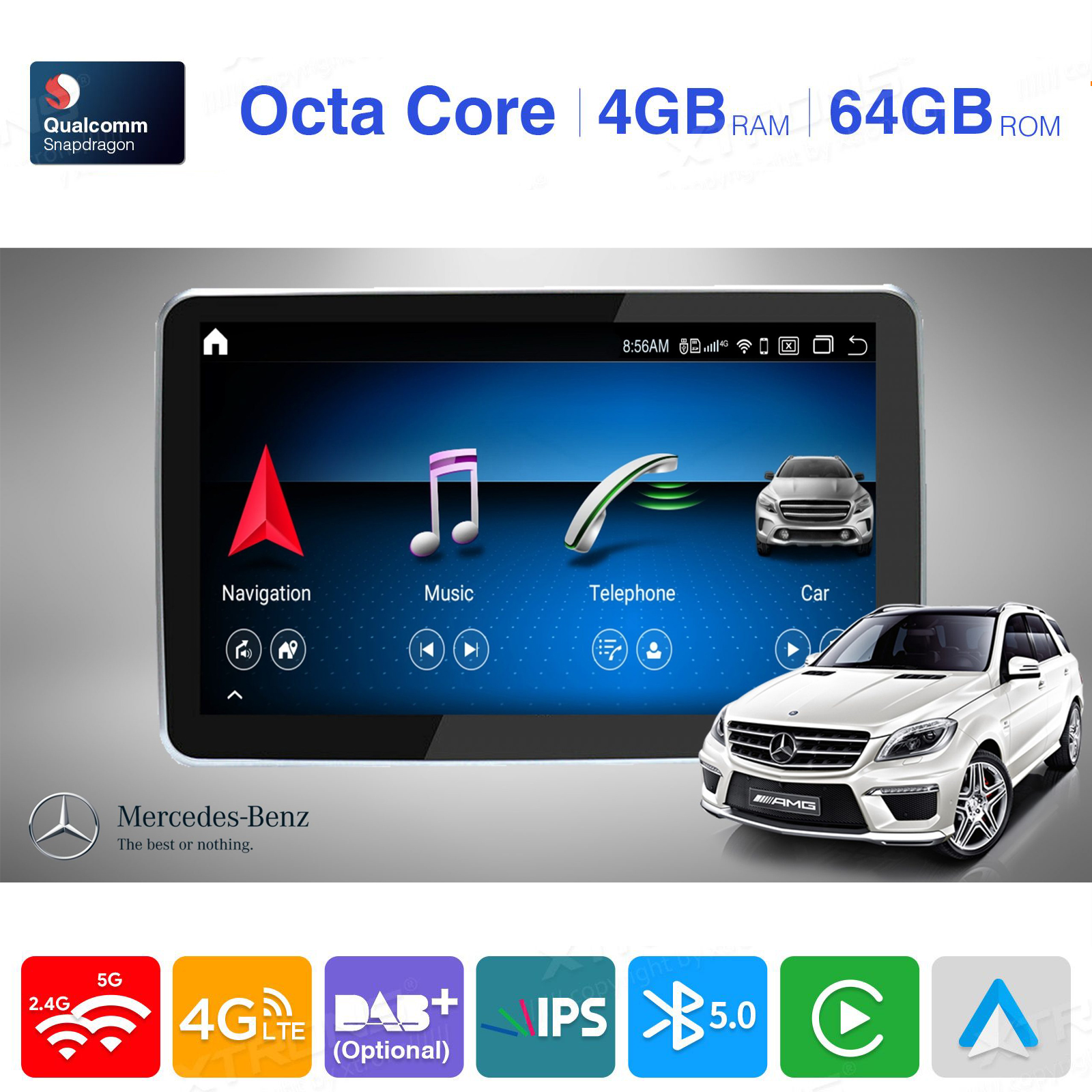 Mercedes-Benz ML W166 | GL X166 | 2012-2015 | NTG 4.5 Android 11 auto GPS radio ja multimedia näyttösoitin