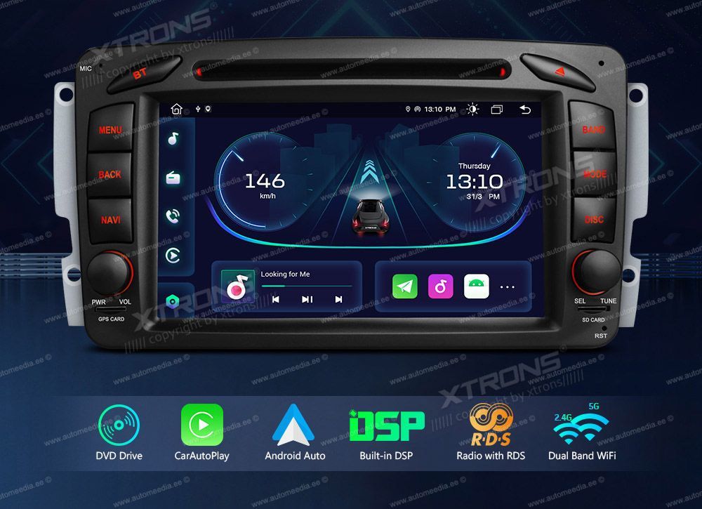 Mercedes-Benz CLK (1998-2004) | C-Class (2000-2004) | G-Class (1998-2006) | Vito & Viano (2003-2006) XTRONS PE71M203 merkkikohtainen Android GPS multimedia näyttösoitin