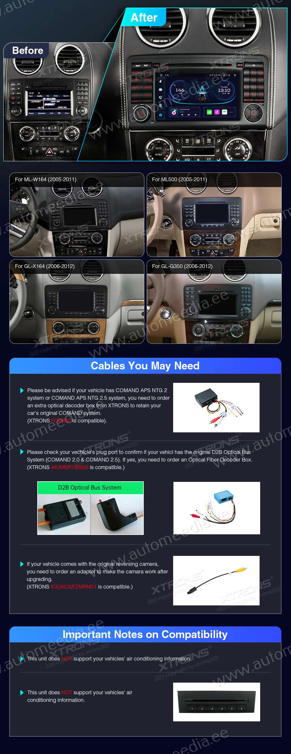 Mercedes-Benz ML | GL | W164 | X164 (2005-2012)  custom fit multimedia radio suitability for the car