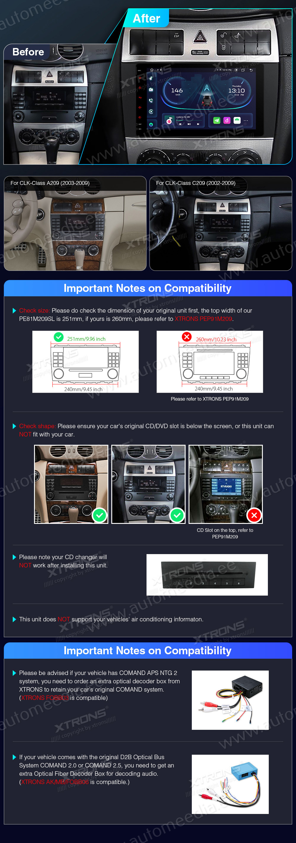 Mercedes-Benz CLK (2005-2006) | C-Class (2004-2007) | G-Class (2005-2008)  custom fit multimedia radio suitability for the car