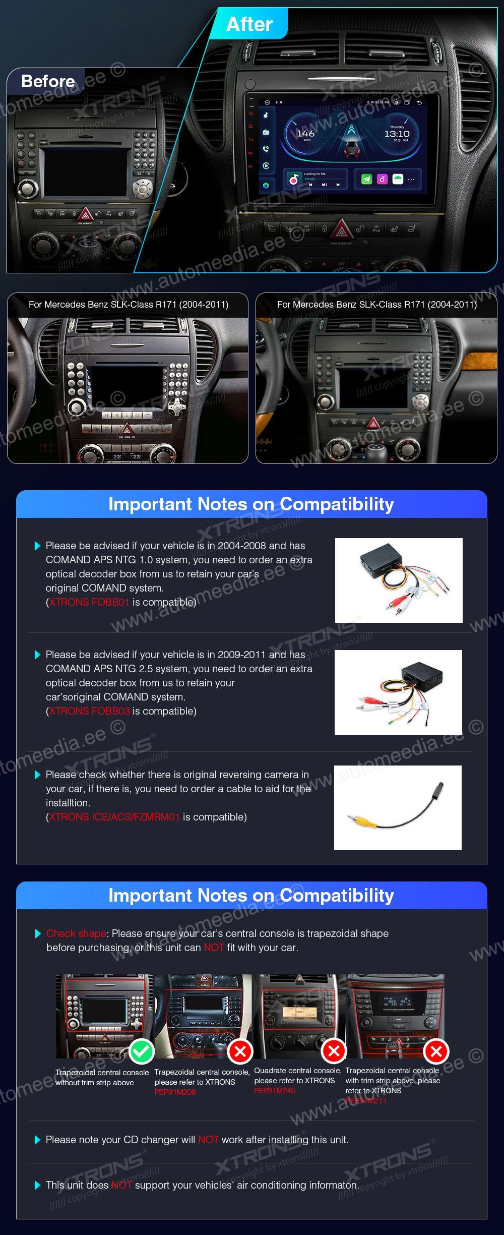 Mercedes-Benz SLK R171 (2004-2011)  custom fit multimedia radio suitability for the car