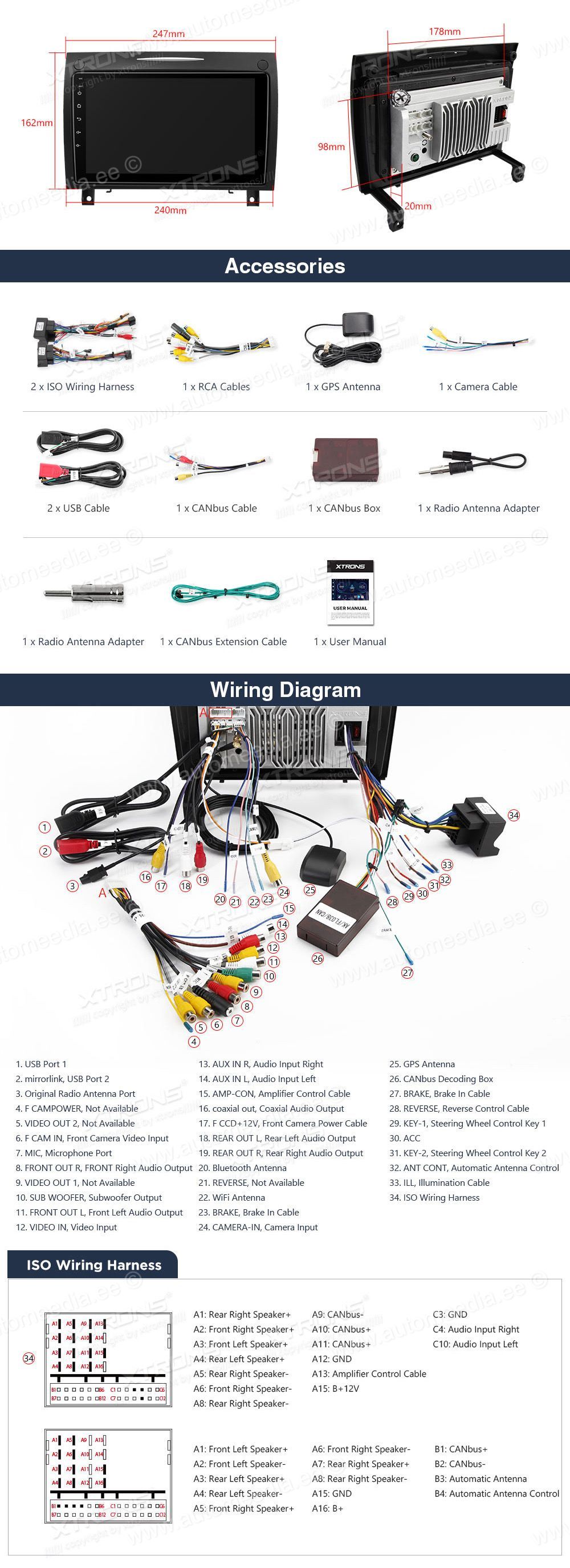Mercedes-Benz SLK R171 (2004-2011)  XTRONS PEP91M350 XTRONS PEP91M350 Wiring Diagram and size