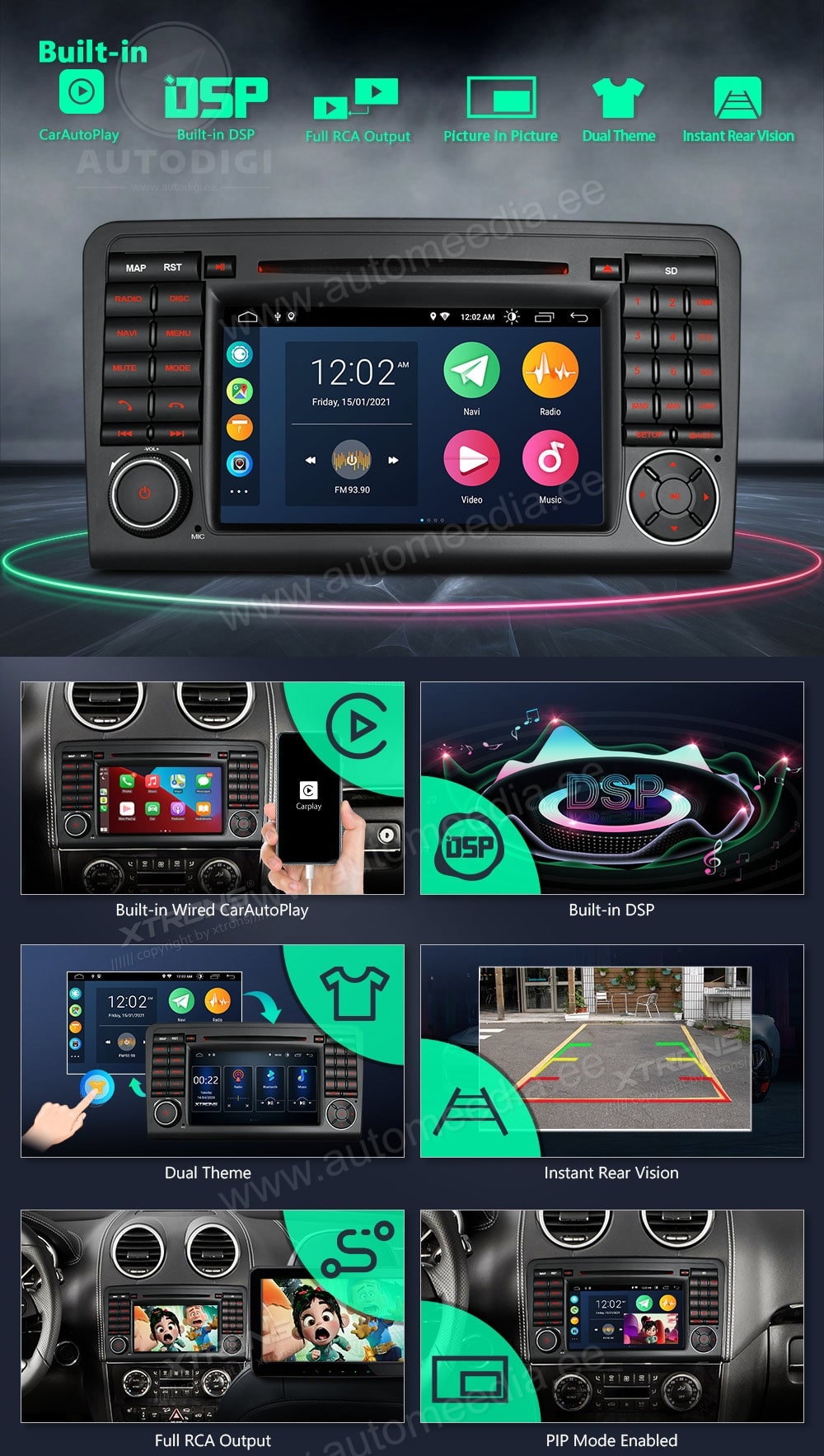 Mercedes-Benz ML | GL | W164 | X164 (2005-2012) XTRONS PSA70M164 Mudelikohane android multimeediakeskus gps naviraadio