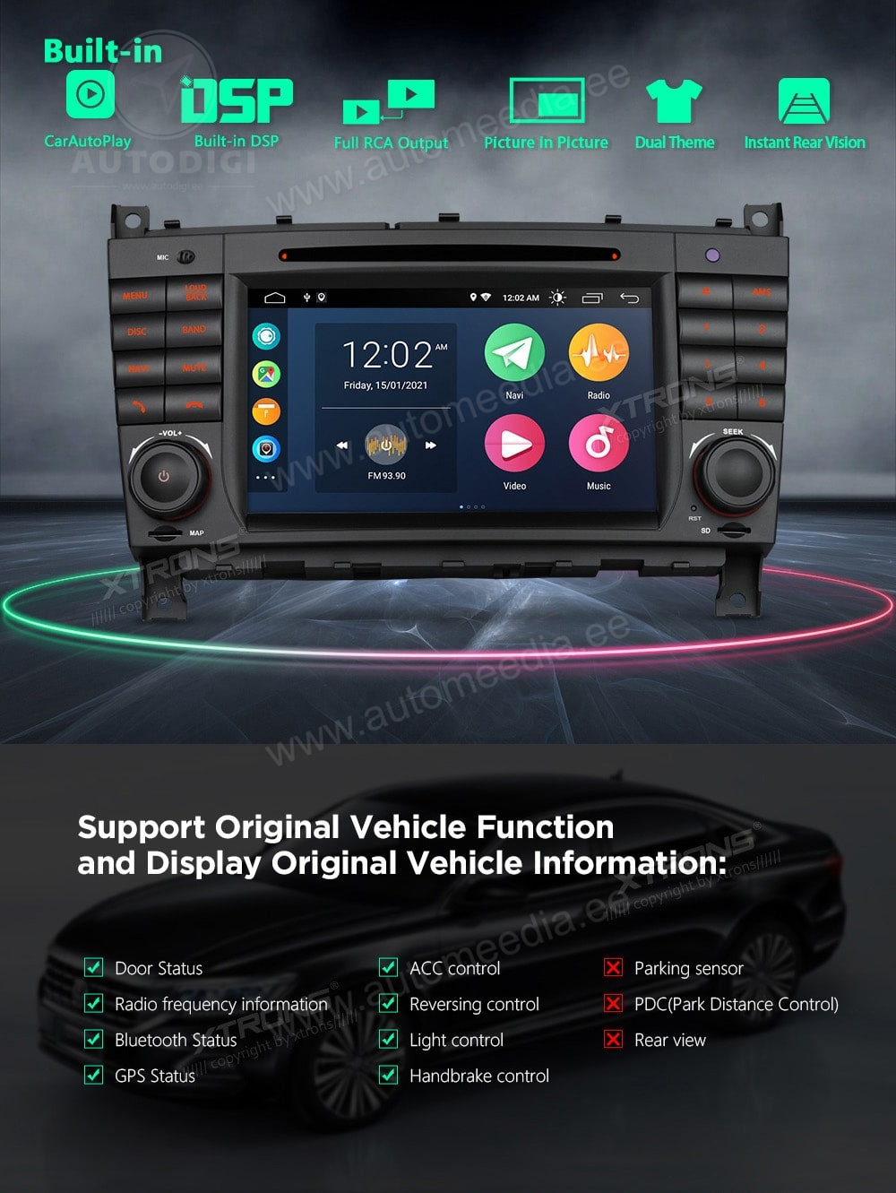 Mercedes-Benz CLK | C-Class | G-Class (2005-2008) XTRONS PSA70M209 merkkikohtainen Android GPS multimedia näyttösoitin