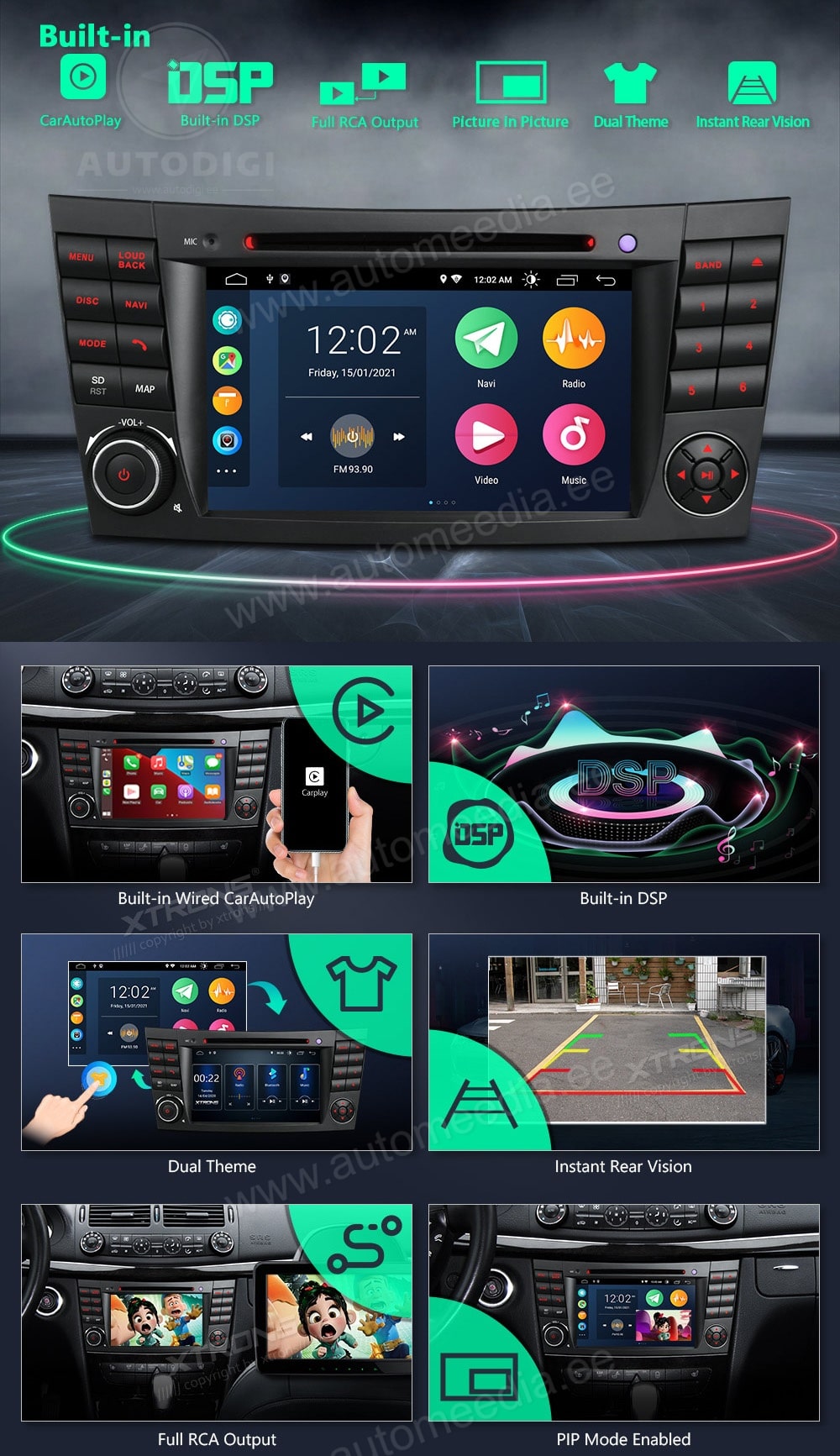 Mercedes-Benz E-Class W211 (2002-2008) | CLS W219 (2005-2006) XTRONS PSA70M211 Mudelikohane android multimeediakeskus gps naviraadio