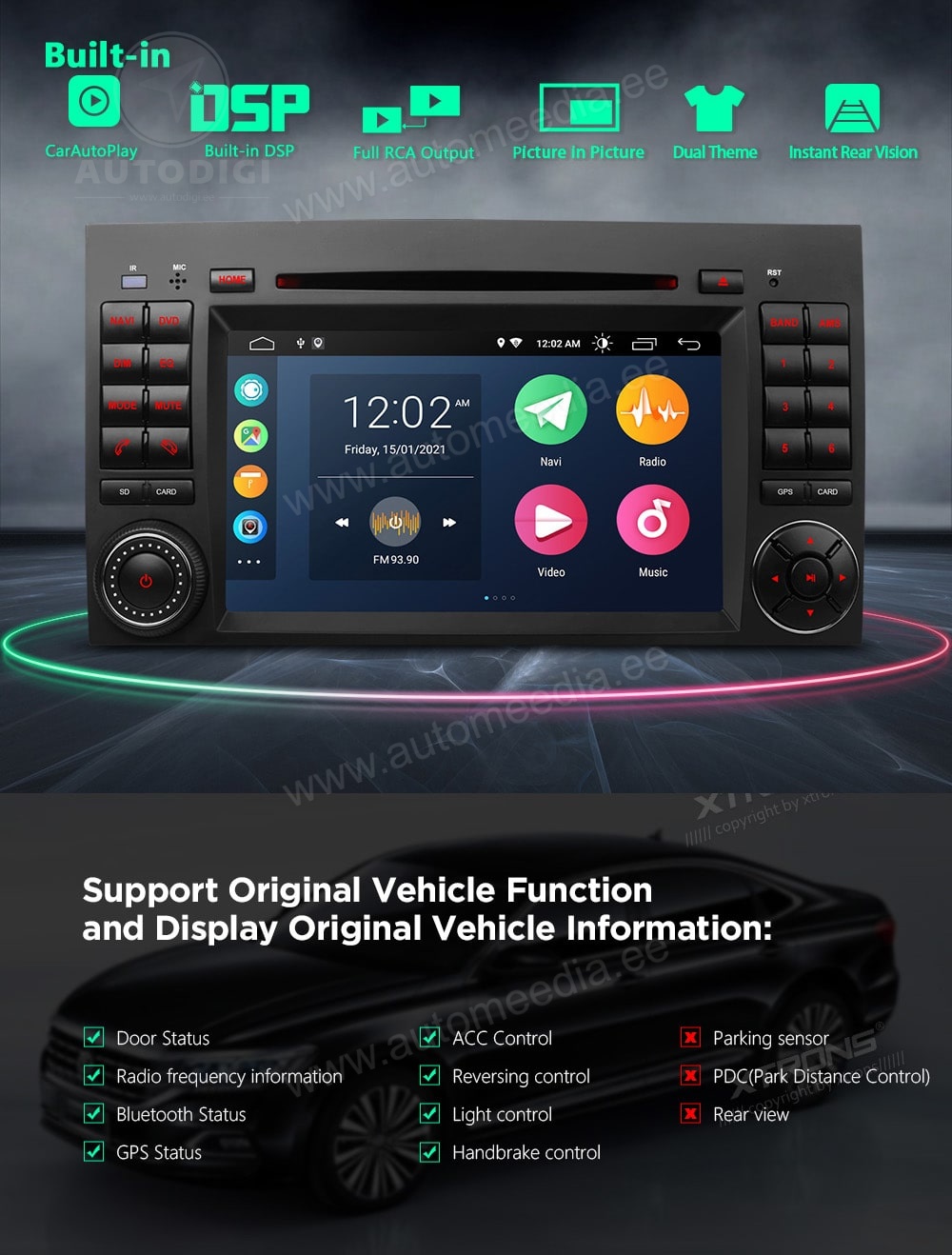 Mercedes-Benz Sprinter | Vito | Viano | A-Class | B-Class (2004-2012) XTRONS PSA70M245 merkkikohtainen Android GPS multimedia näyttösoitin