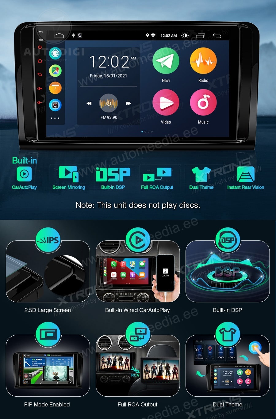 Mercedes-Benz ML | GL | W164 | X164 (2005-2012) XTRONS PSP90M164 Mudelikohane android multimeediakeskus gps naviraadio
