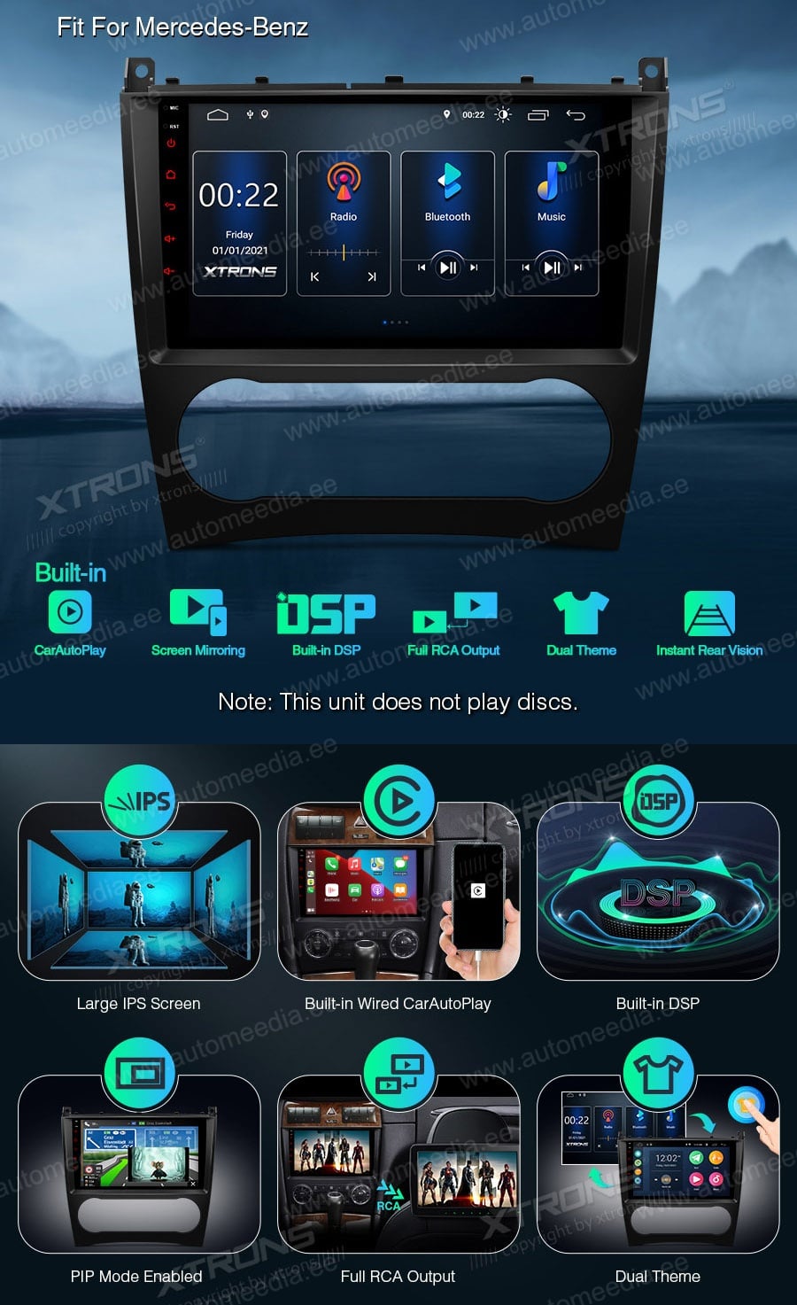 Mercedes-Benz CLK | C-Class | G-Class (2005-2008) XTRONS PSP90M209 Mudelikohane android multimeediakeskus gps naviraadio