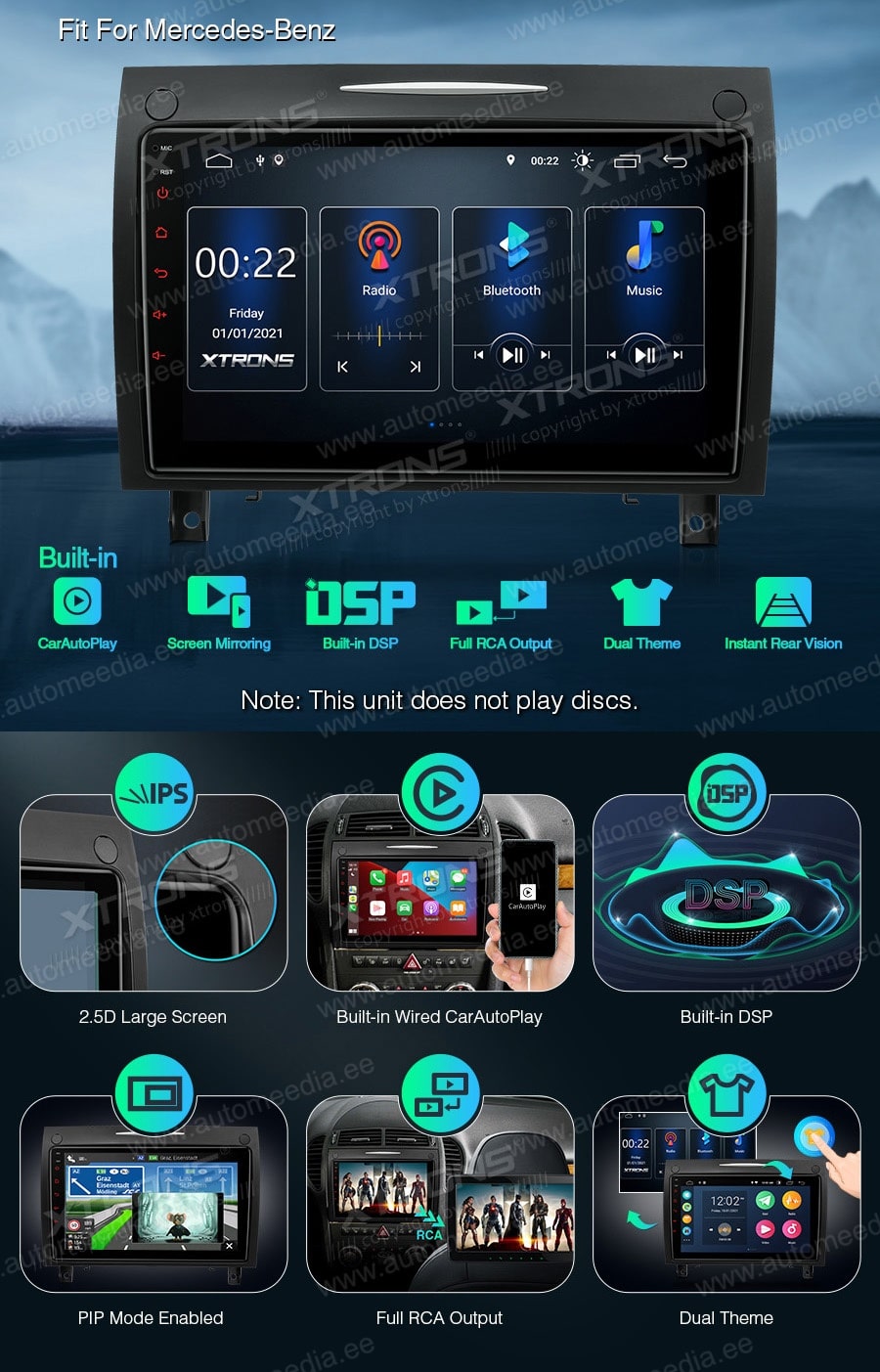 Mercedes-Benz SLK R171 (2004-2011) XTRONS PSP90M350 Mudelikohane android multimeediakeskus gps naviraadio