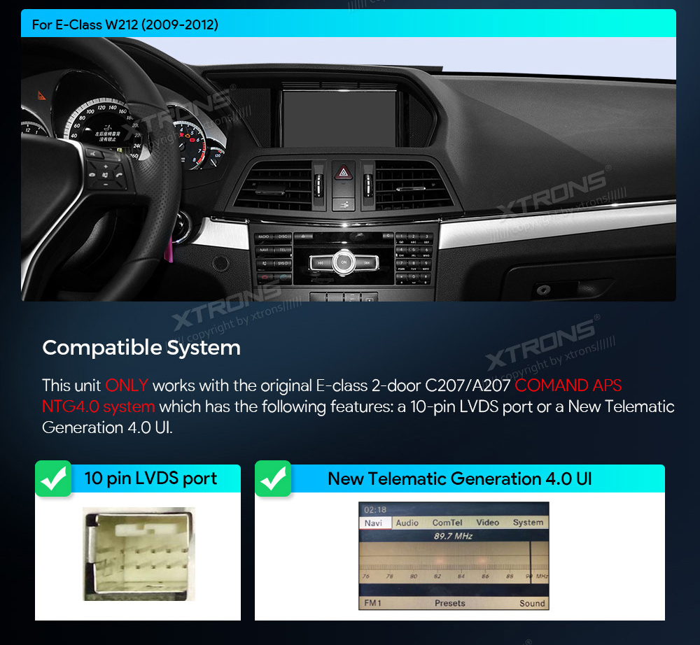 Mercedes-Benz E-Class Coupe (2010-2013) | C207 | NTG4.0  custom fit multimedia radio suitability for the car